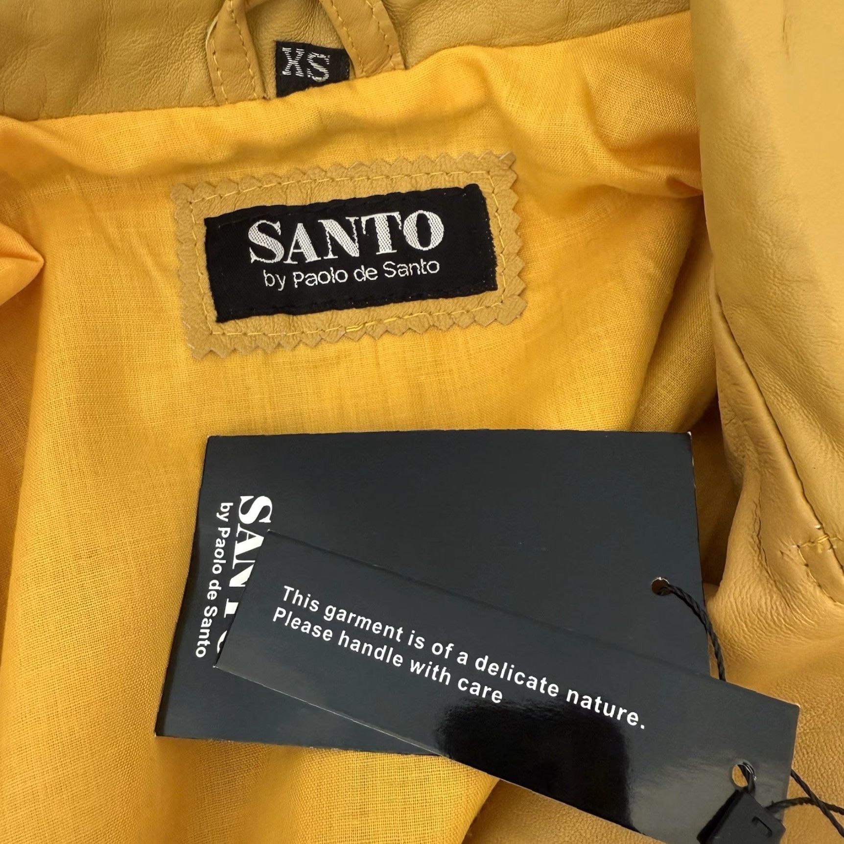 Vintage VINTAGE Santo by Paolo De Santo Yellow Lambskin Leather Moto Jacket XS Women Short Slim Biker, Motorcycle Fall Winter Spring Zip Leather Jacket Size XS / US 0-2 / IT 36-38 - 6 Thumbnail