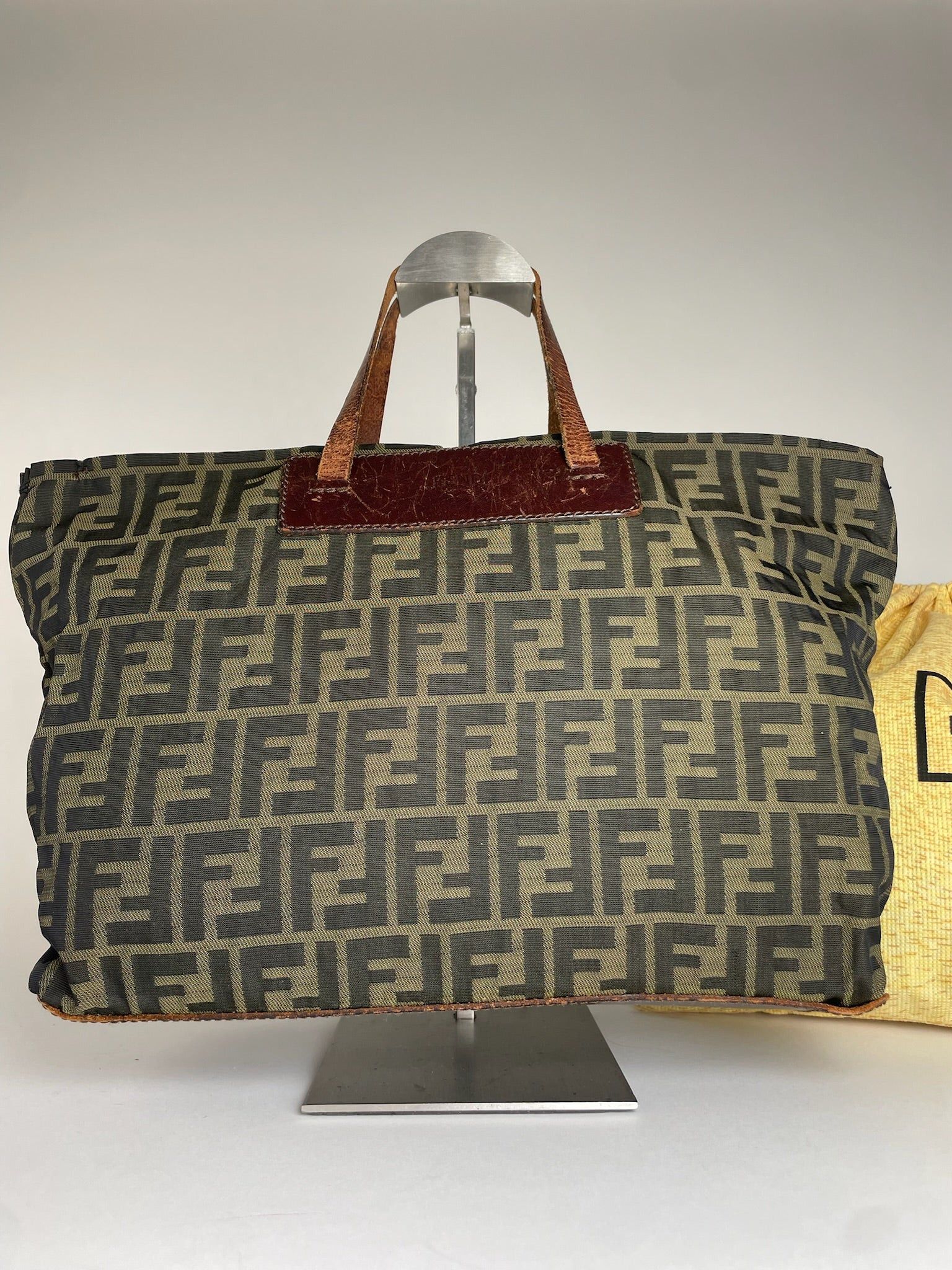 Fendi Vintage FF Monogram Canvas Leather Handbag Khaki Brown Size ONE SIZE - 1 Thumbnail