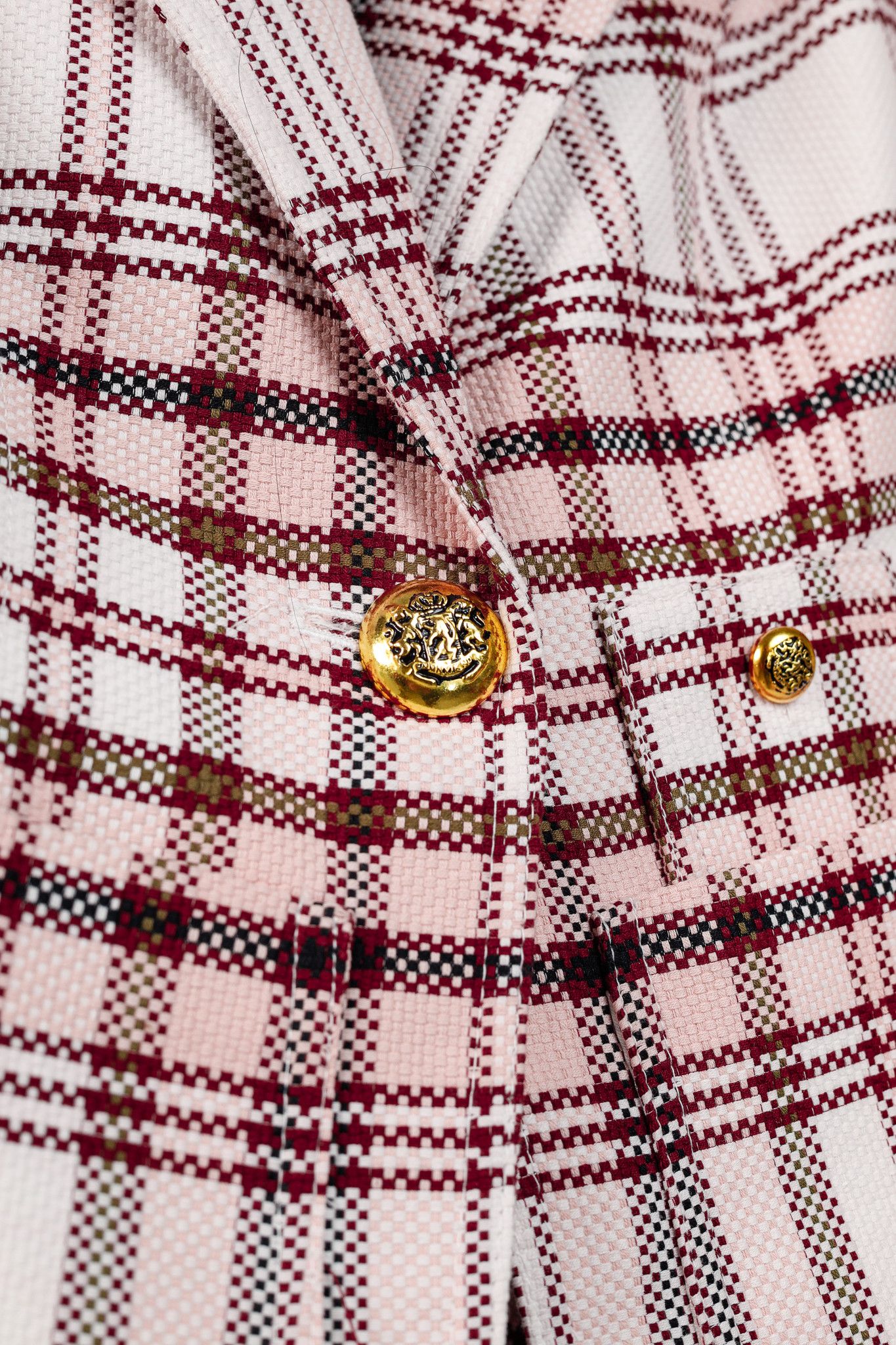 SMYTHE Smythe Blush & Black Plaid Tuxedo Stripe Cotton Blazer Size S / US 4 / IT 40 - 8 Thumbnail