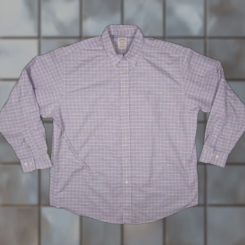 Brooks Brothers BROOKS BROTHERS Madison Shirt Mens XL Purple Check Button Up Supima Cotton Non-Iron Dress Shirt Size US XL / EU 56 / 4 - 1 Thumbnail
