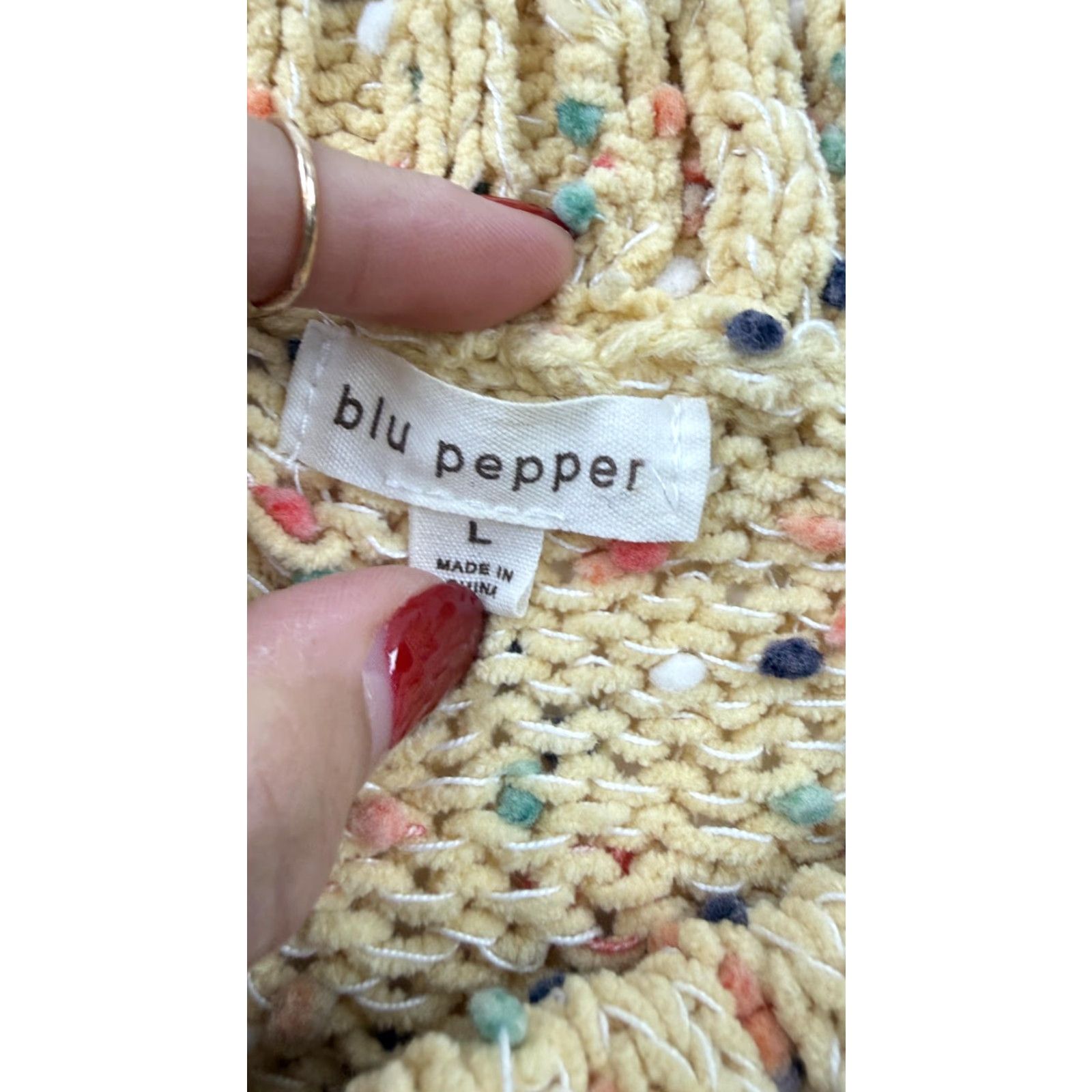 Vintage Blu Pepper Sweater Womens Large Yellow Confetti Knit Crewneck Pullover Soft Size L / US 10 / IT 46 - 4 Thumbnail
