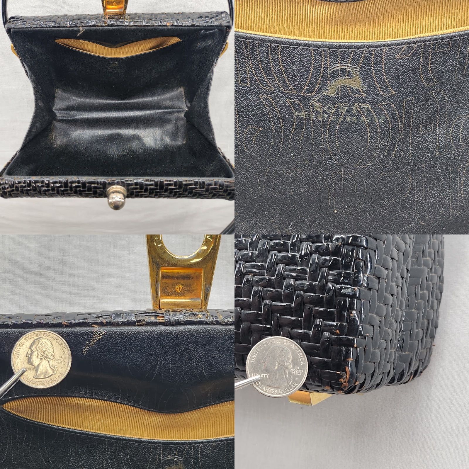 Vintage VINTAGE Koret Black Gold Wicker Basket Handbag Purse Boho Womens Size ONE SIZE - 8 Thumbnail