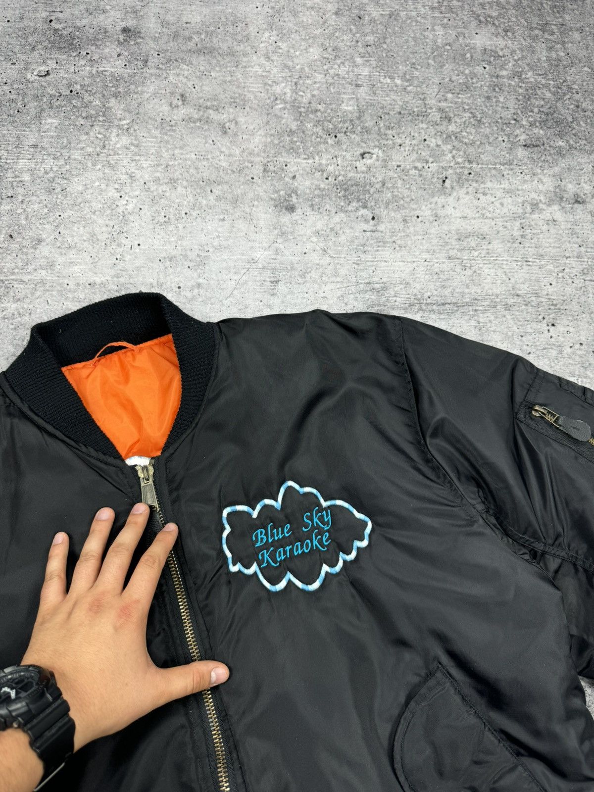 Vintage Vintage MA1 Bomber Jacket Big Logo Blue Sky Karaoke 90’s Y2K Size US L / EU 52-54 / 3 - 9 Thumbnail