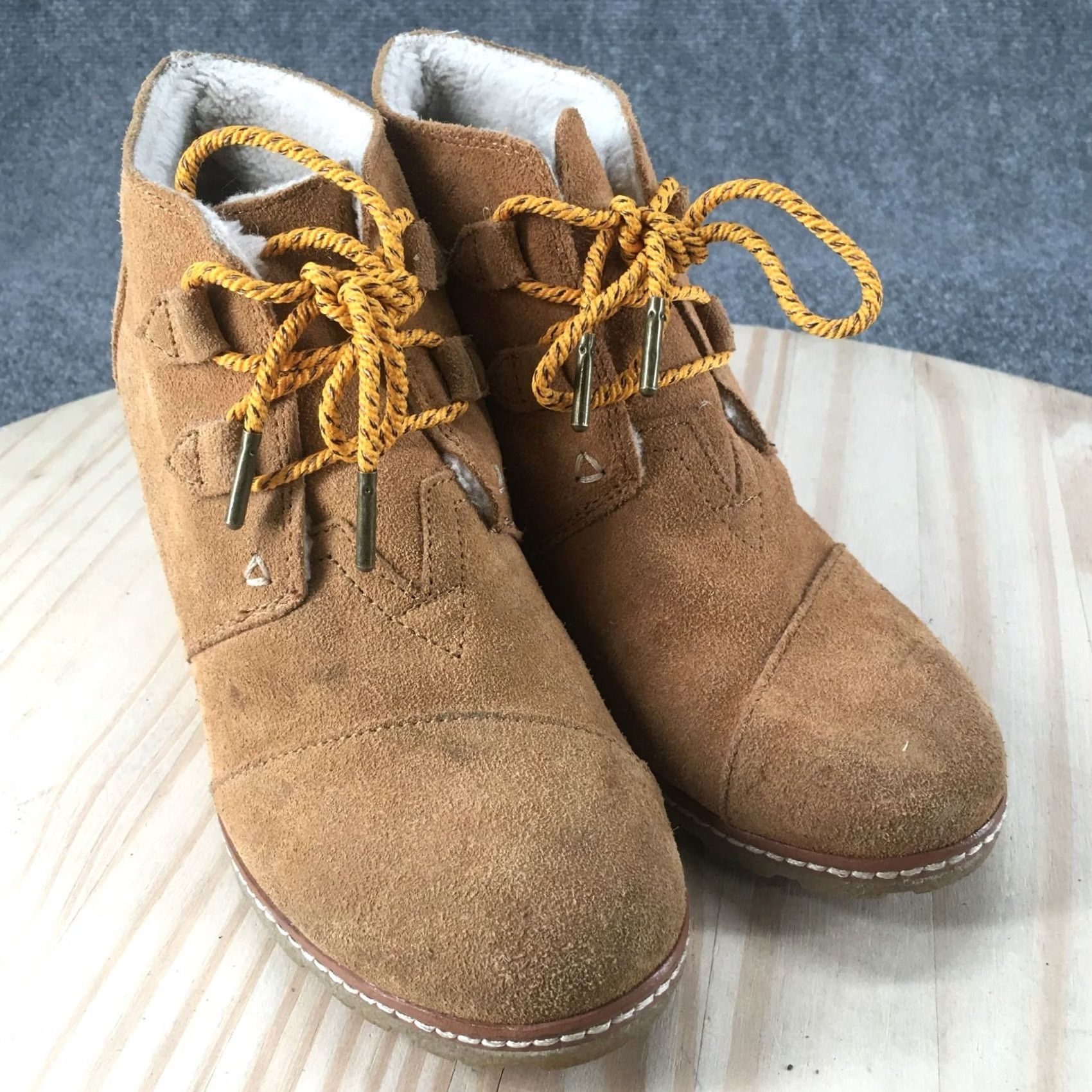 Toms TOMS Winter Snow Boots Womens 7.5 Brown Leather Lace Up Wedge Faux Fur Round Footwear Boots Mens Womens Girls Boys Size US 8 / IT 38 - 3 Thumbnail