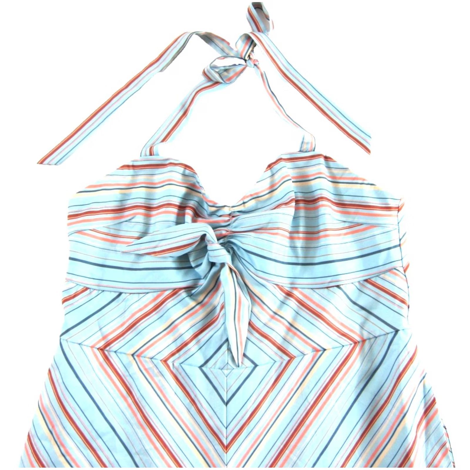Vintage Unique Vintage Blue Orange Striped Halter Wide Leg Romper Jumpsuit Woman XL/14 Size 40" / US 18 - 4 Thumbnail