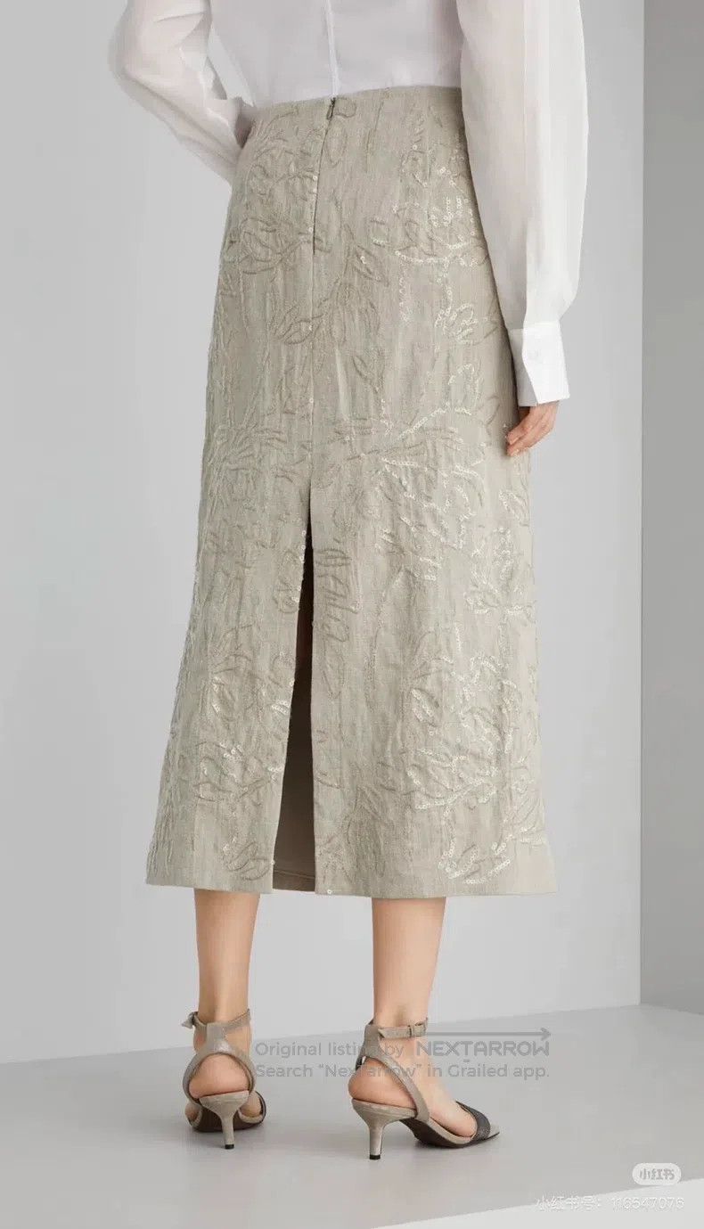 Brunello Cucinelli Brunello Cucinelli Embroidered Sequin Linen Skirt Size 26" / US 2 / IT 38 - 7 Thumbnail
