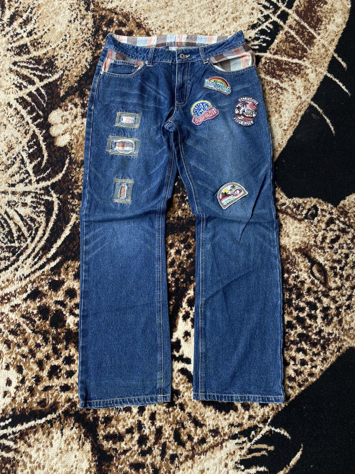 image of Avant Garde x Beauty Beast Light Wash Jeans Body Glove 2007 Patches Patchwork Denim in Blue Denim (