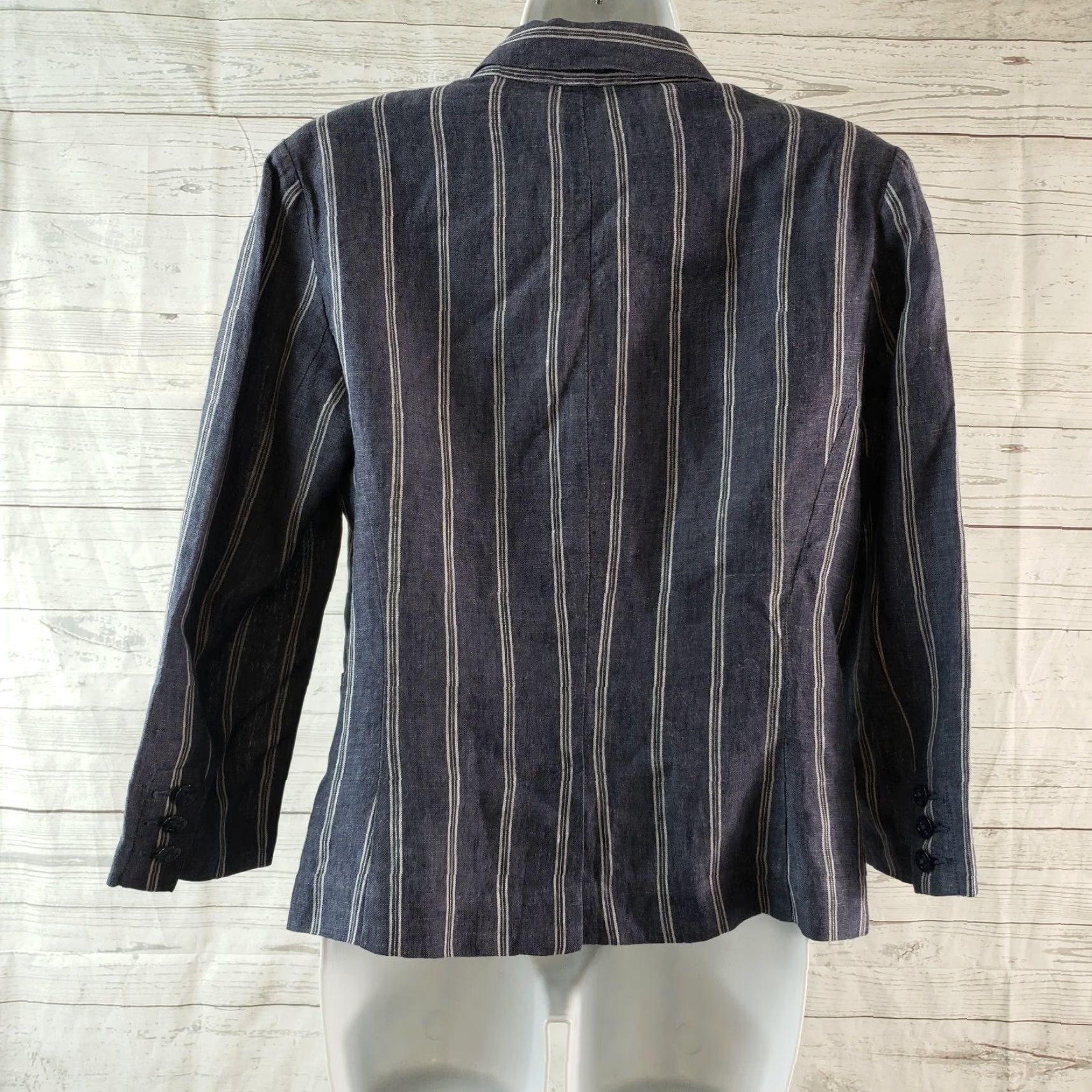 Vintage Cabi 871 Womens Blazer Sz 6 Blue Linen Striped 3/4 Sleeve Button Front Jacket Size M / US 6-8 / IT 42-44 - 4 Thumbnail