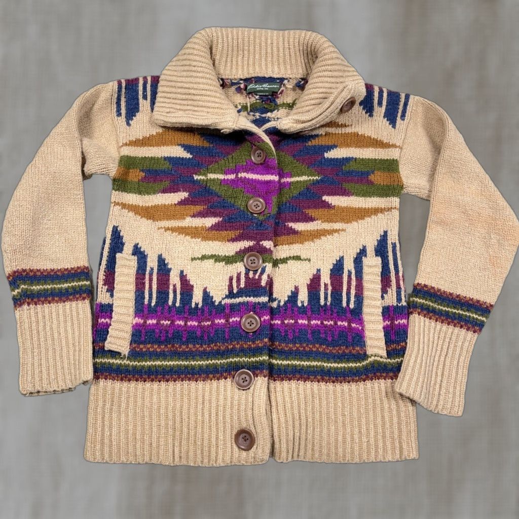 Eddie Bauer VINTAGE Eddie Bauer Cardigan Sweater Women Small Wool Alpaca Blend Aztec Southwestern * Size S / US 4 / IT 40 - 1 Thumbnail