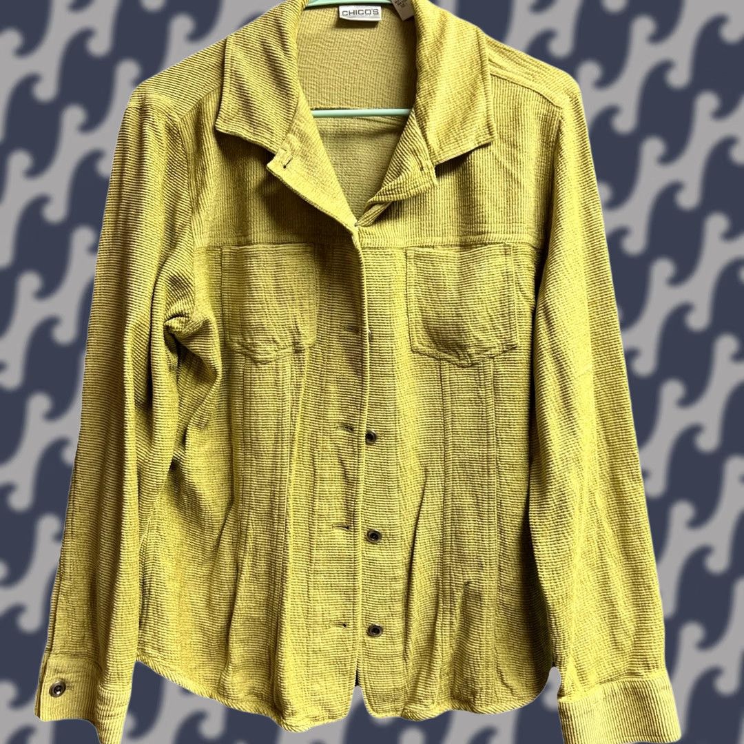 Vintage Chico's Shirt Jacket Womens Size 1 Lime Green Silk Blend Textured Collared Pockets Button Size XS / US 0-2 / IT 36-38 - 1 Thumbnail