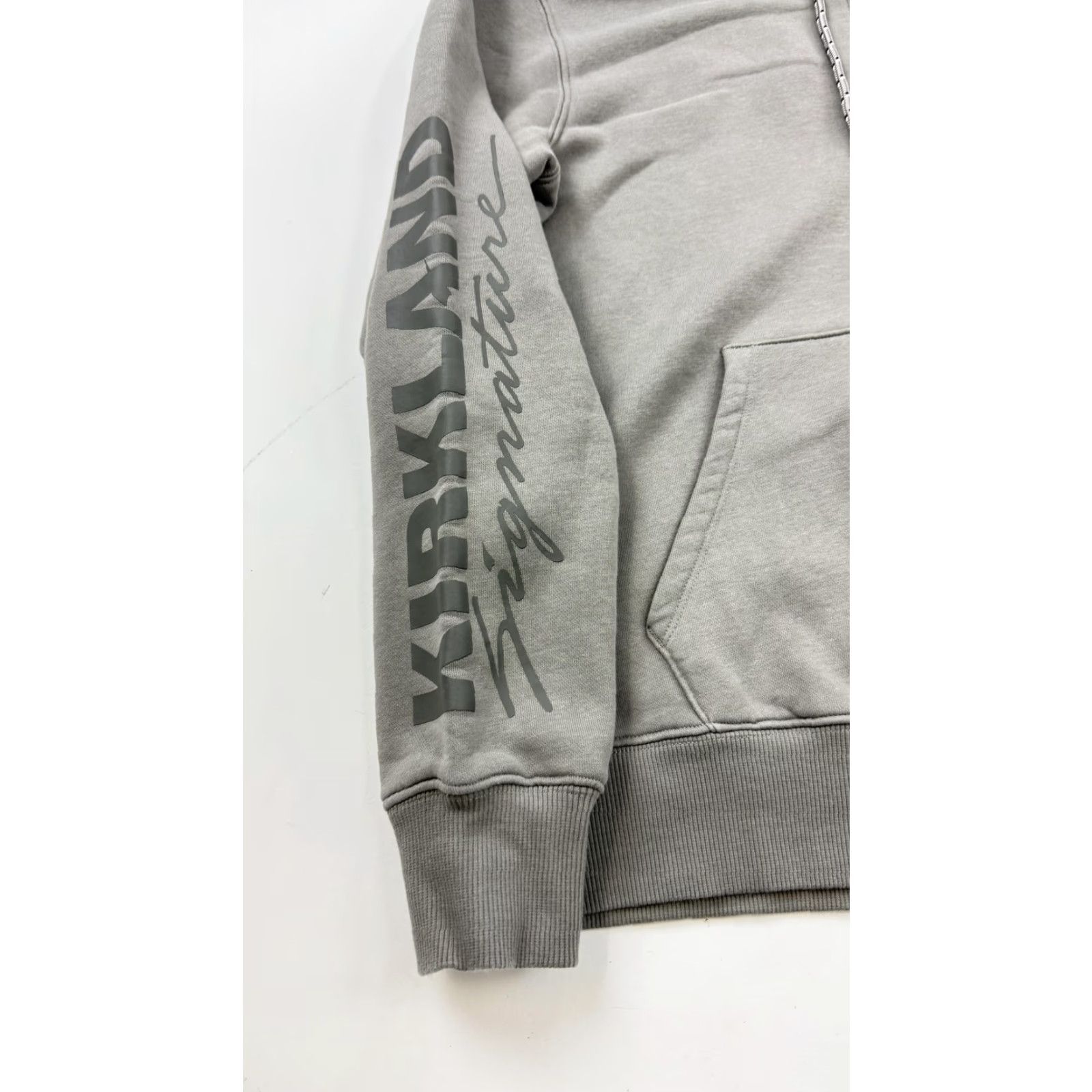 Vintage Kirkland Signature Hoodie Sweatshirt Logo Full Zip Mens Small Gray Unisex Pockets Graphic Print Zip Hooded Fleece Cotton Polyester Size US S / EU 44-46 / 1 - 2 Thumbnail