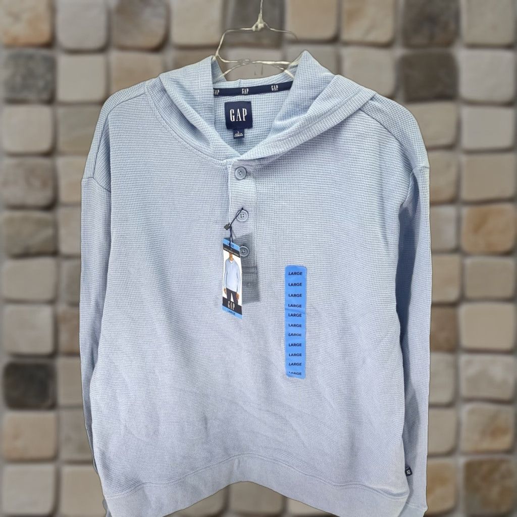 Gap Gap Hoodie Shirt Men L Blue Long Sleeve Waffle Henley Pullover NWT Size US L / EU 52-54 / 3 - 1 Thumbnail