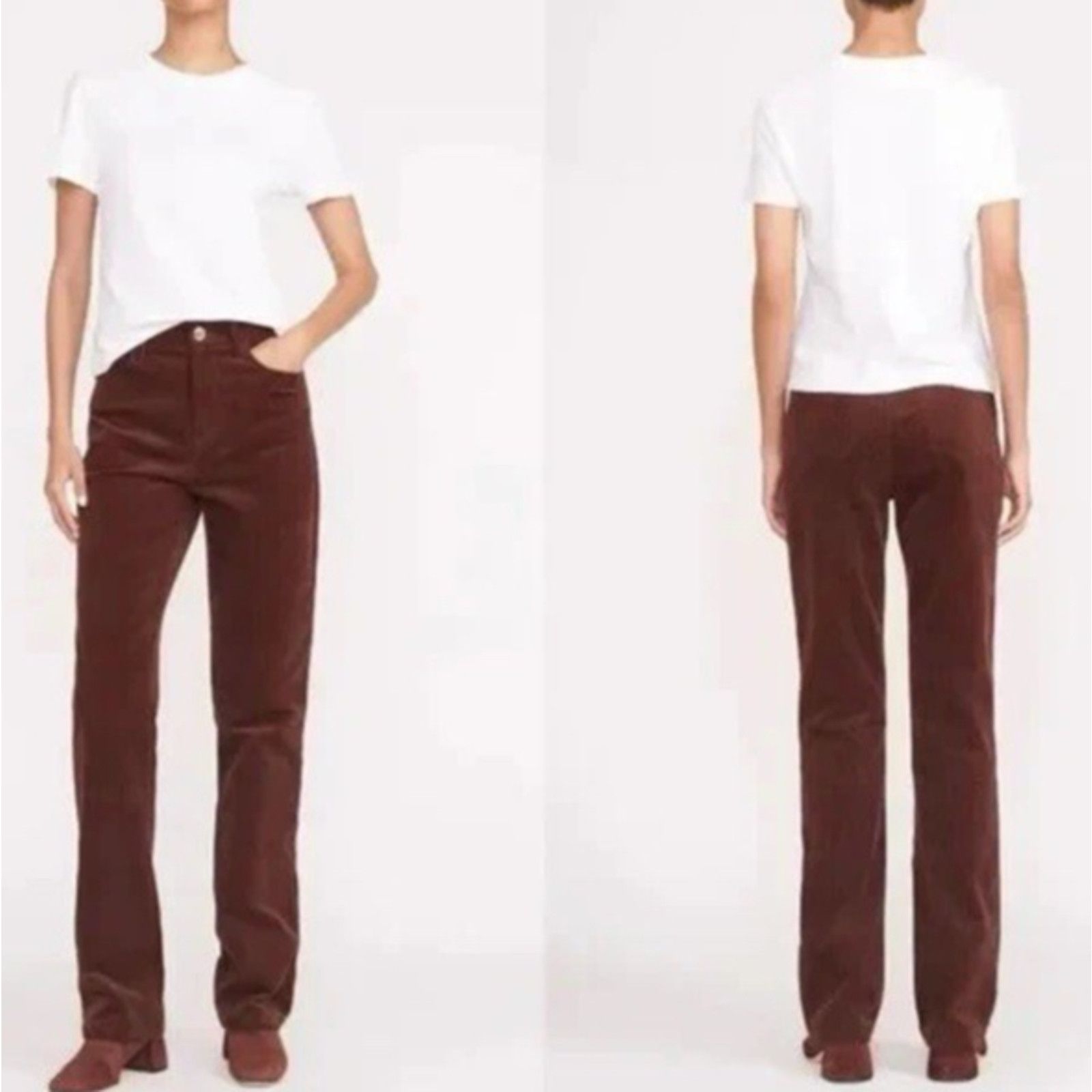 Staud STAUD Women Chisel Corduroy Pants Mahogany Straight HighRise Size 26" / US 2 / IT 38 - 1 Thumbnail