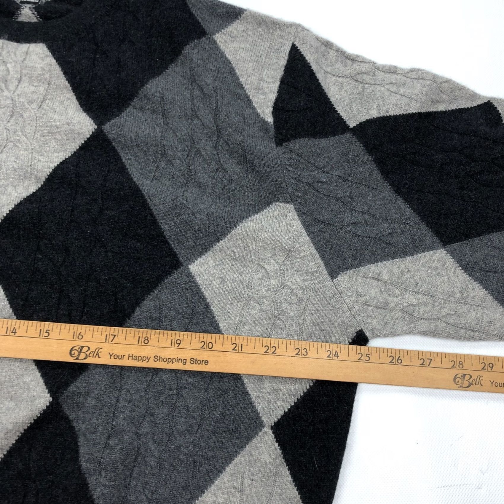 Peter Millar Peter Millar Men's XL Cashmere Argyle Cable Knit Sweater Grey Black Pullover Crew Neck Ribbed Trim Autumn Winter Spring Modern Preppy Casual Everyday Size US XL / EU 56 / 4 - 5 Thumbnail