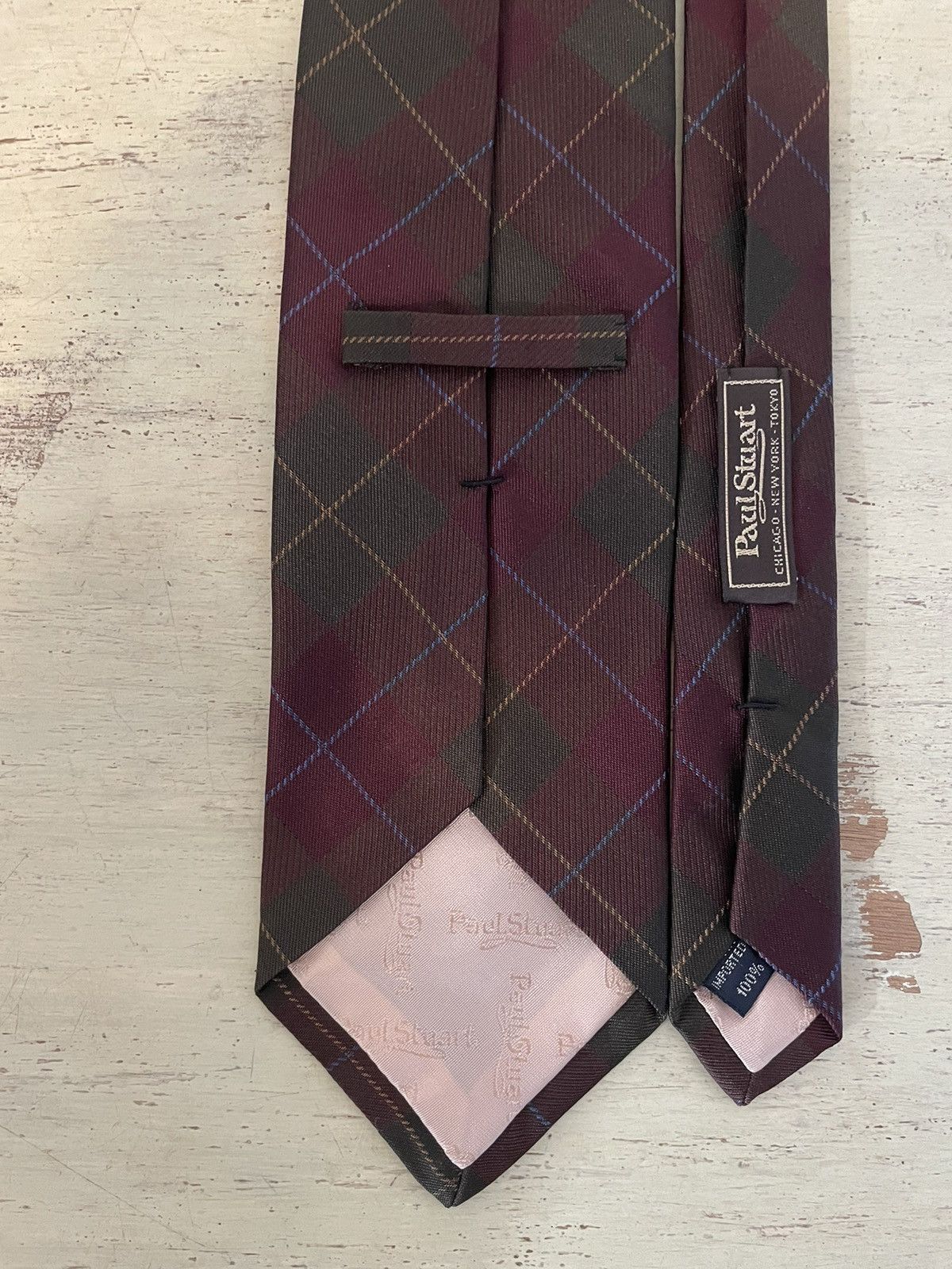 Paul Stuart Plaid Print Woven Silk Tie Size ONE SIZE - 6 Thumbnail