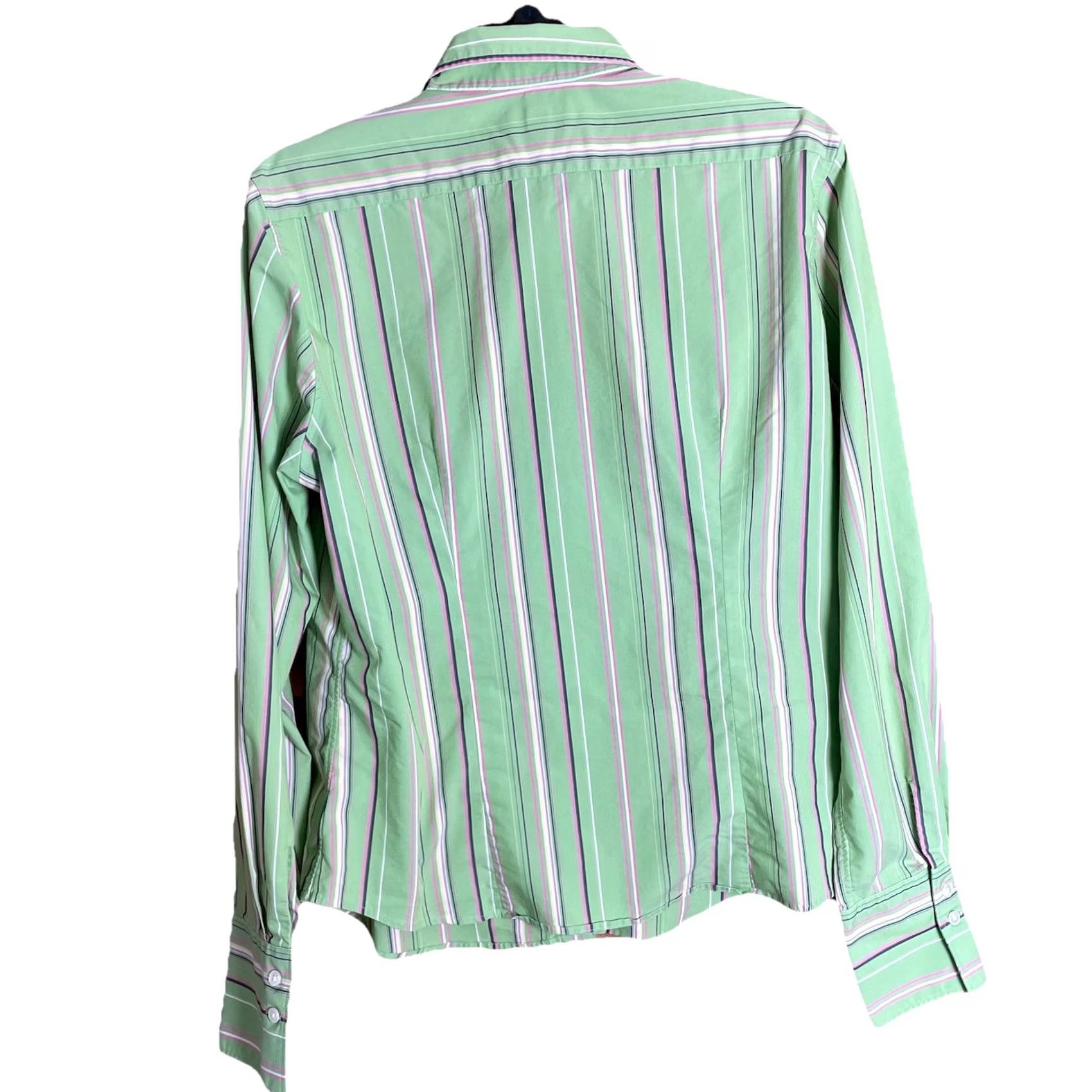 Lands' End Lands' End Women’s Blouse Sz 16 Green Stripe Classic Button Up Preppy Shirt Womens Long Sleeve Cotton Size XXL / US 16-18 / IT 52-54 - 5 Thumbnail