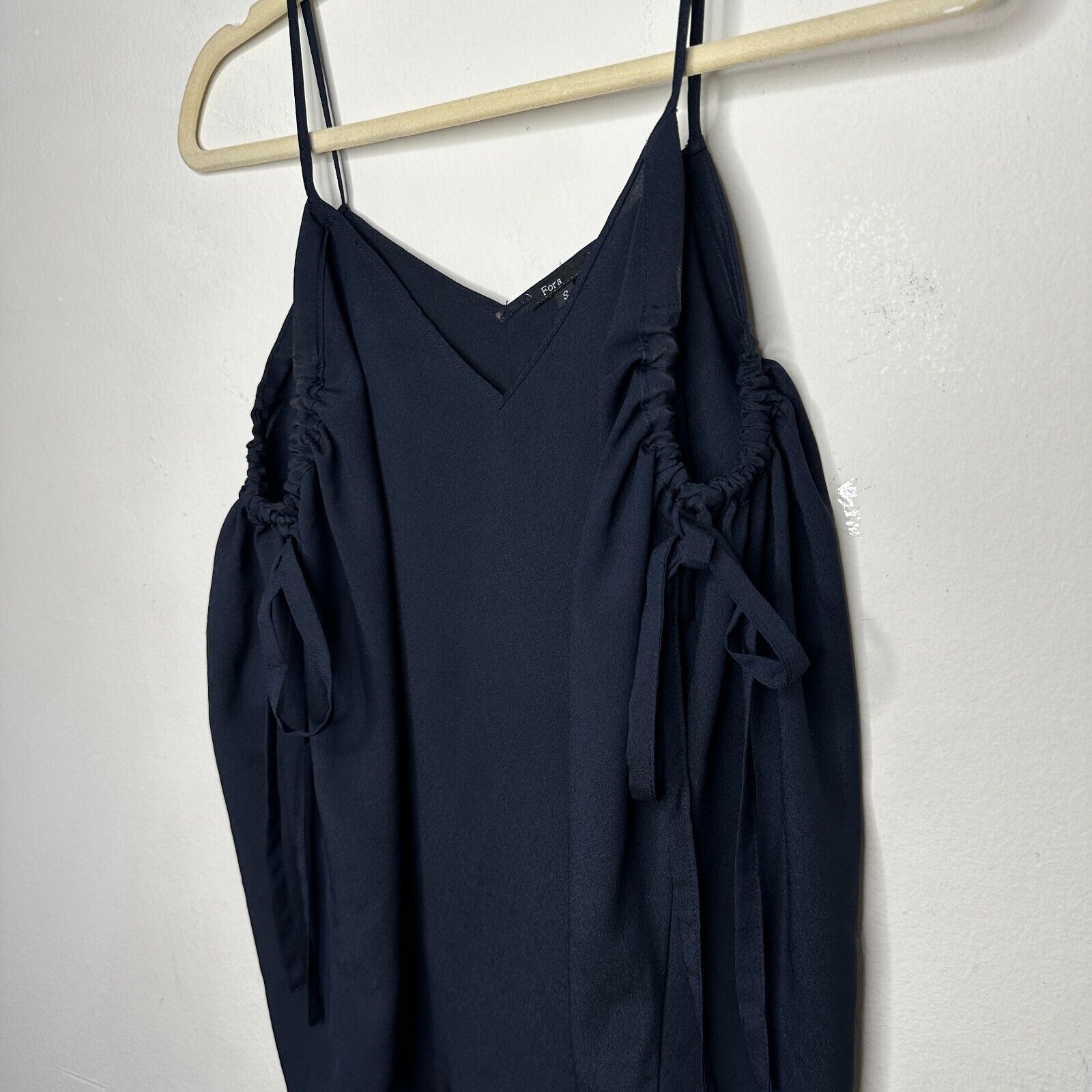 Other Fora Black Spaghetti Strap V-Neck Cami Ruche Tie Tank Top S Size S / US 4 / IT 40 - 2 Thumbnail