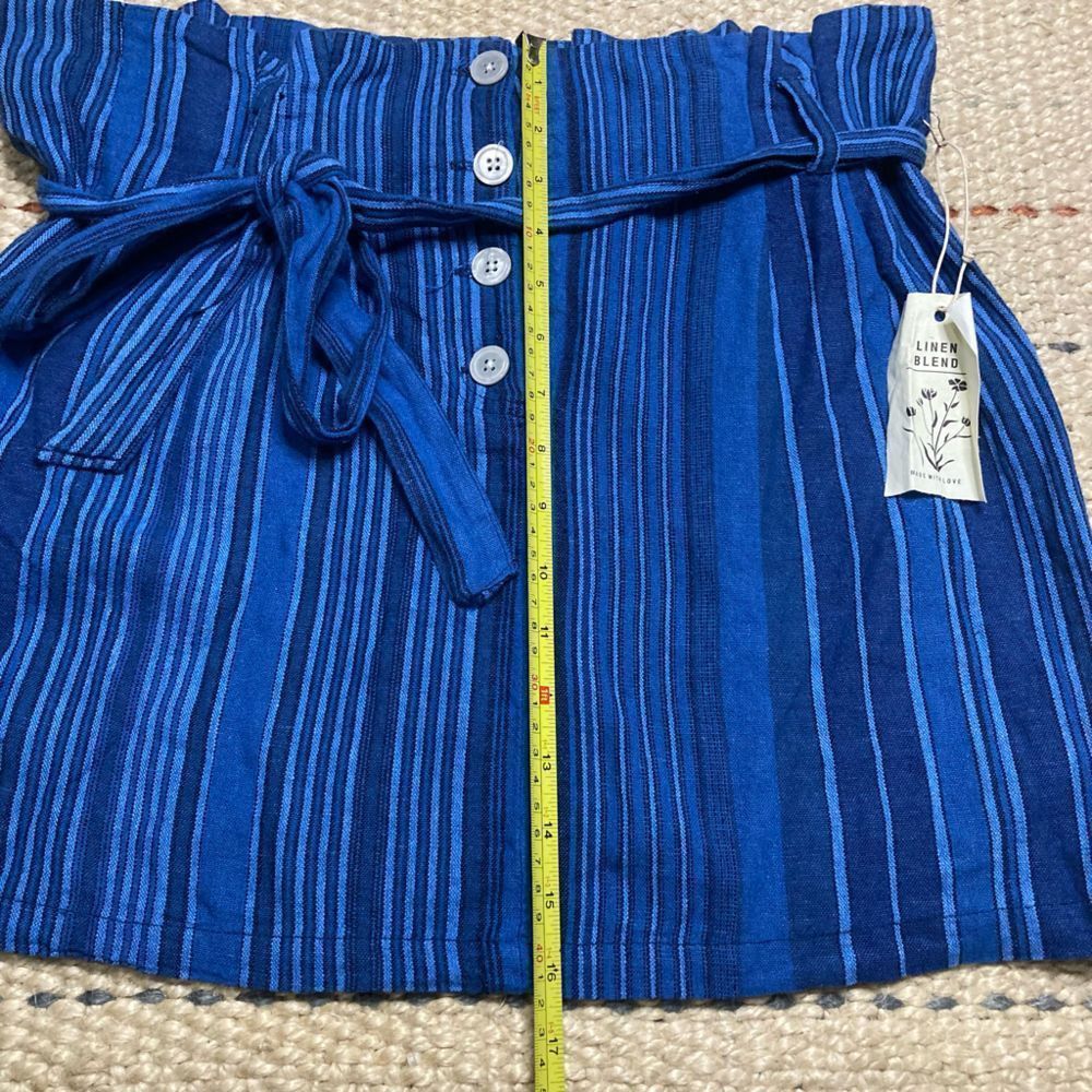 Indigo Indigo Rein, Linen Blend Striped Mini Skirt, Belted Tie, Jun Size 36" / US 14 / IT 50 - 6 Thumbnail