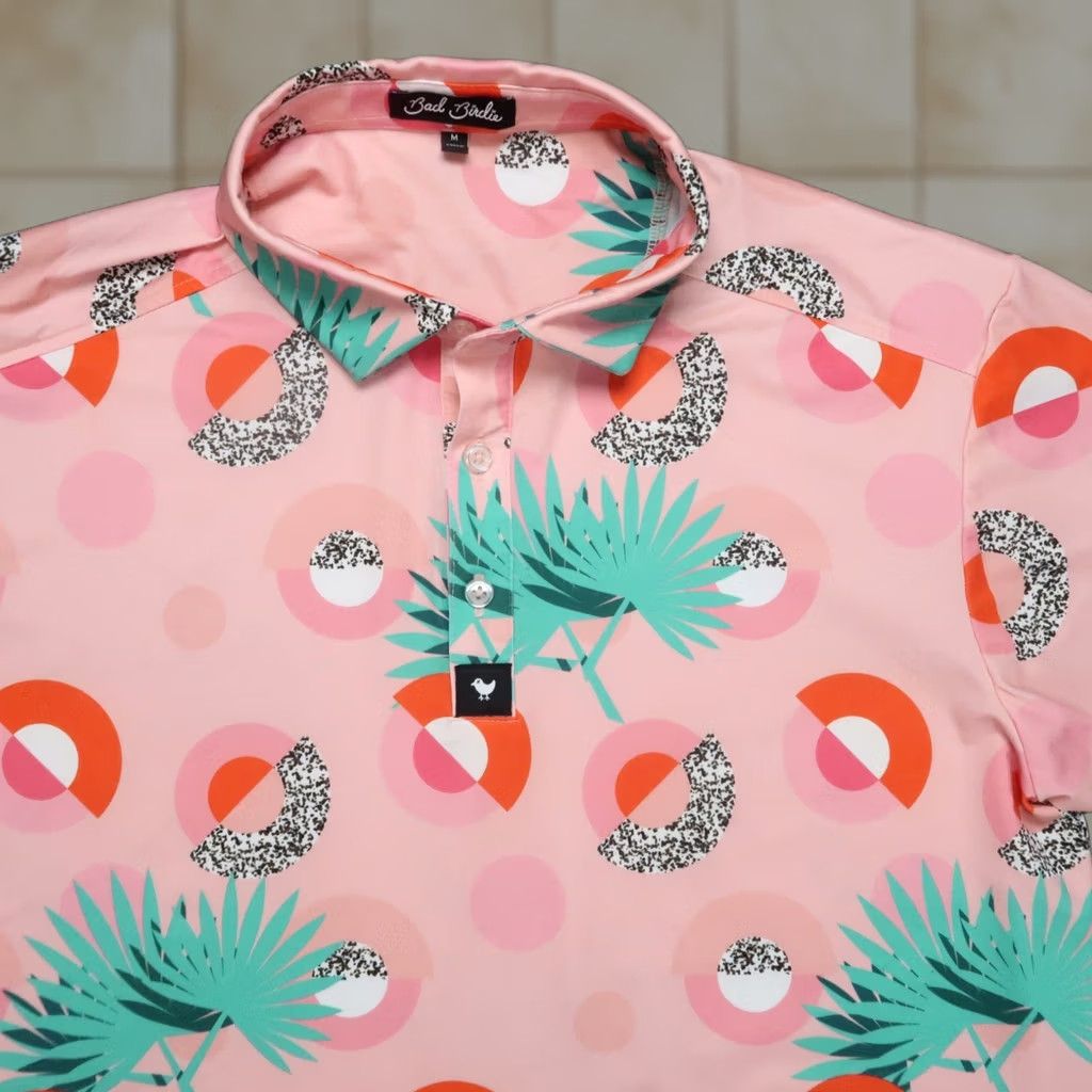 Vintage Bad Birdie Shirt Mens Medium Pink Abstract Floral Performance Polo Size US M / EU 48-50 / 2 - 1 Thumbnail