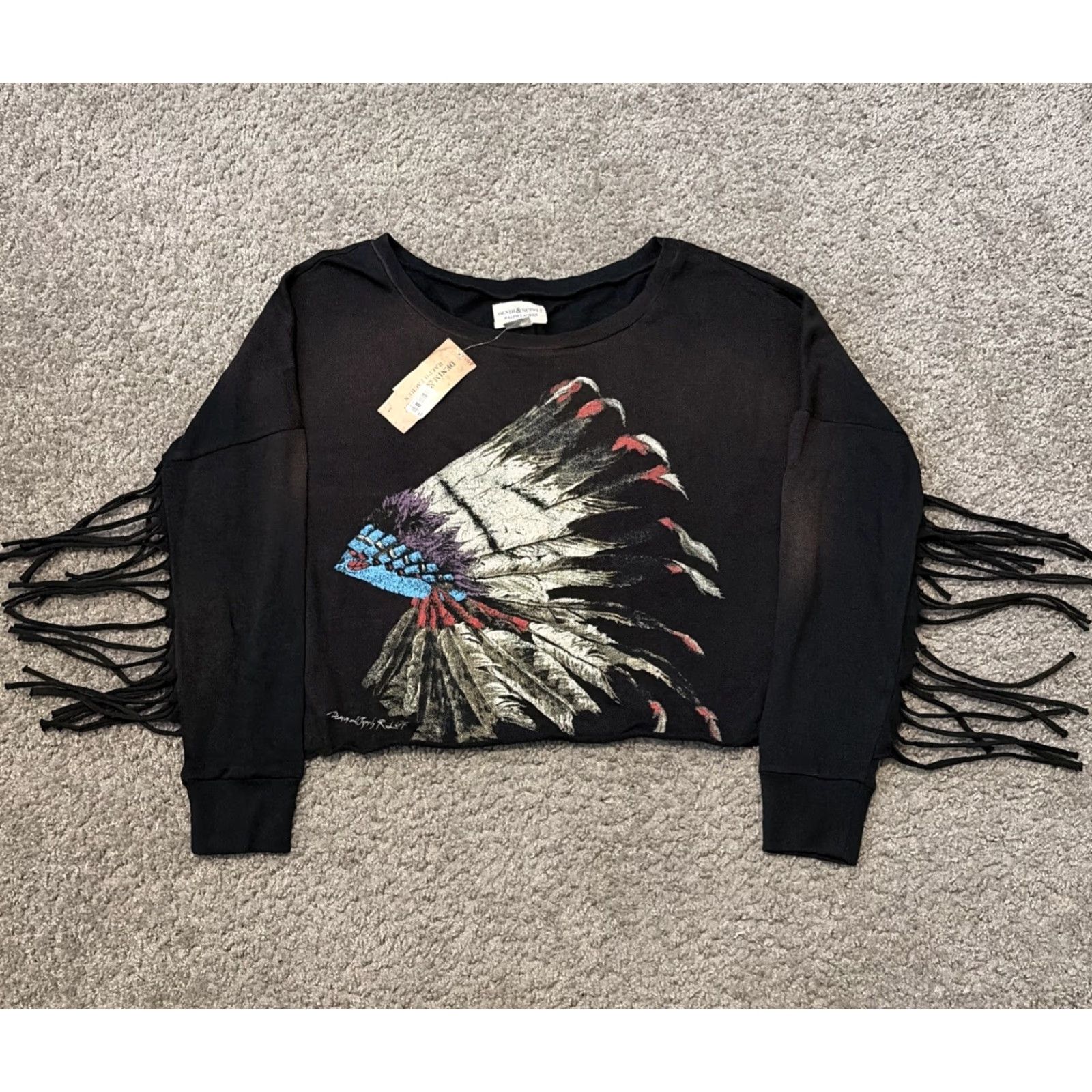 Vintage VINTAGE Denim & Supply Ralph Lauren Women’s Native Chief Headdress Fringe Shirt Top NWT M Black Womens Shirt Size M / US 6-8 / IT 42-44 - 2 Thumbnail