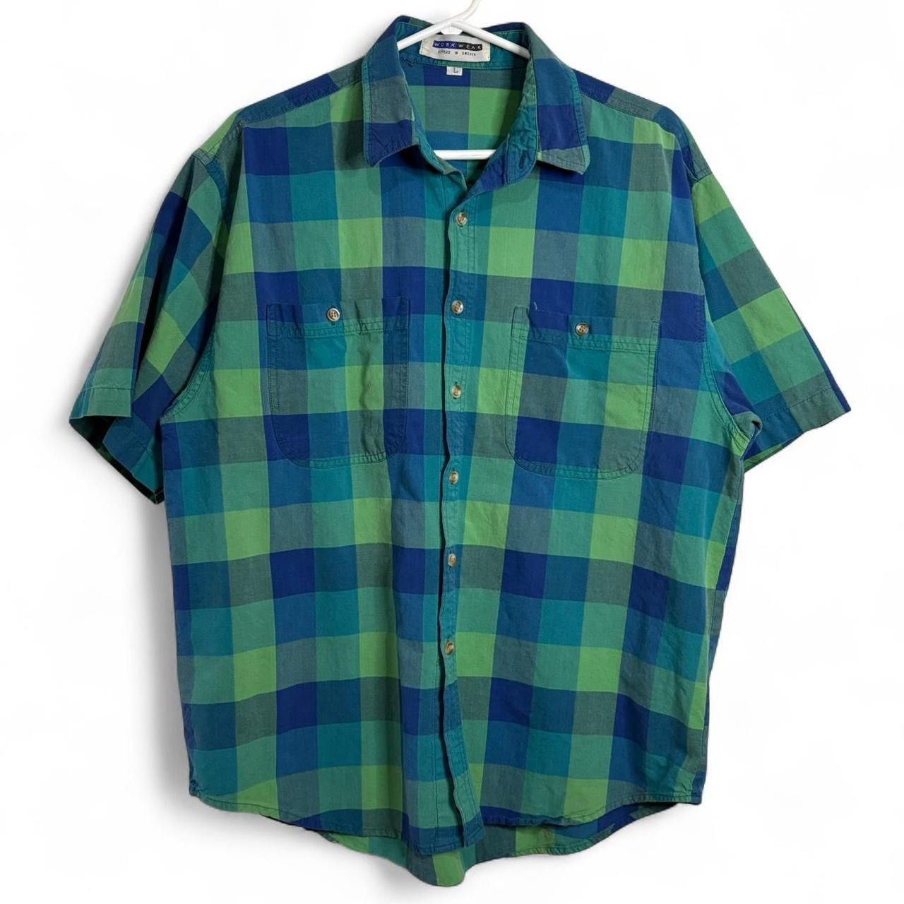 Vintage Vintage 90s Checkered Green And Blue Button-Up Shirt Size US L / EU 52-54 / 3 - 1 Thumbnail