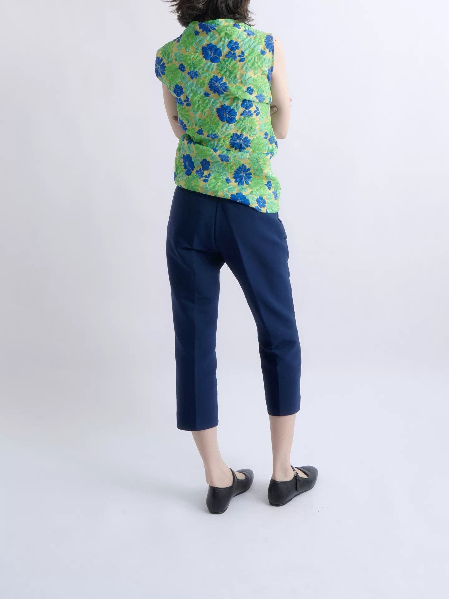 Jil Sander JIL SANDER 18SS Green-Blue Floral Jacquard Asym Twisted Top Size XXS / US 00 / IT 34 - 4 Thumbnail