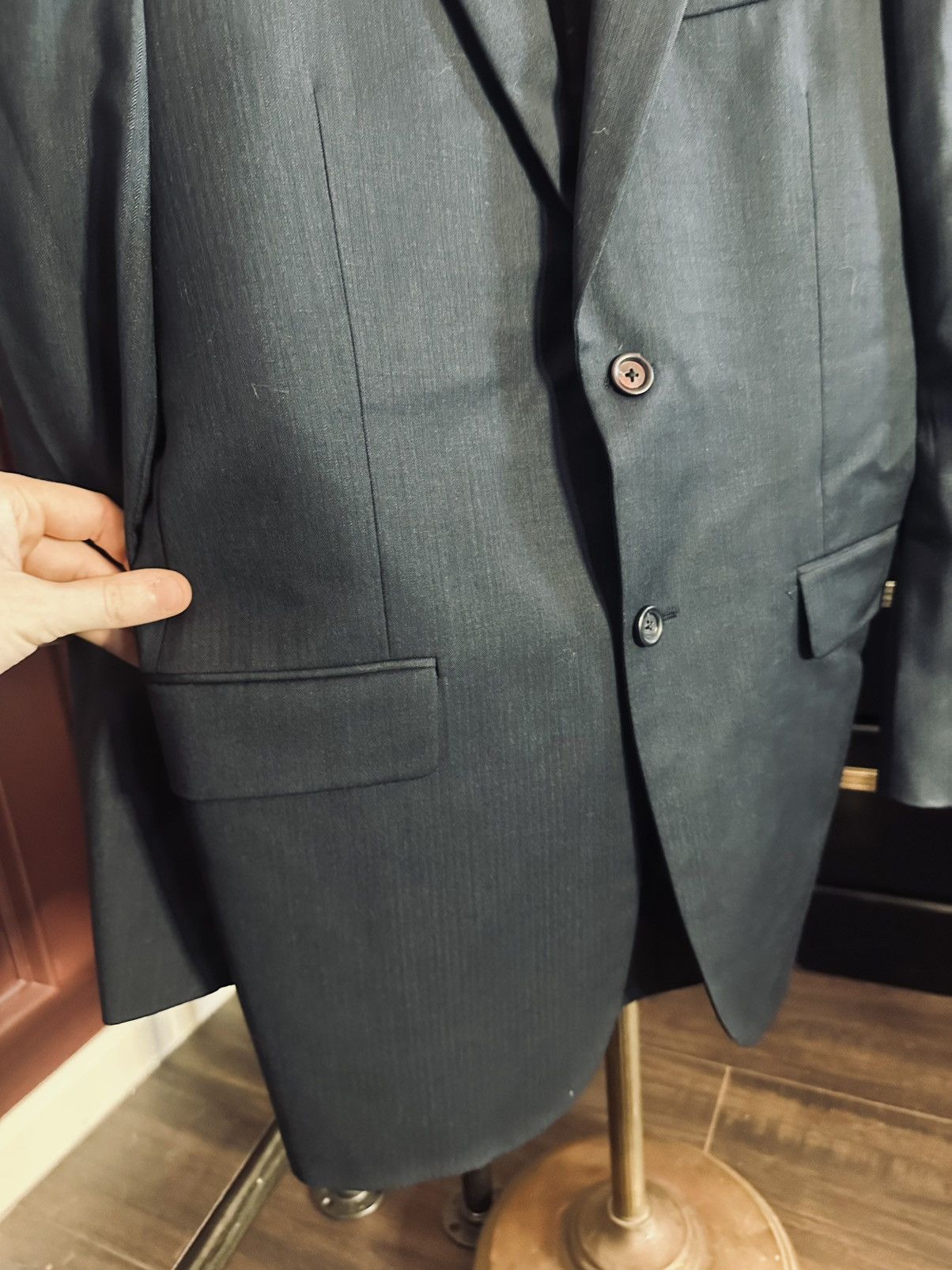 Burberry Navy blue herringbone striped wool MiUSA jacket Size 38R - 4 Thumbnail