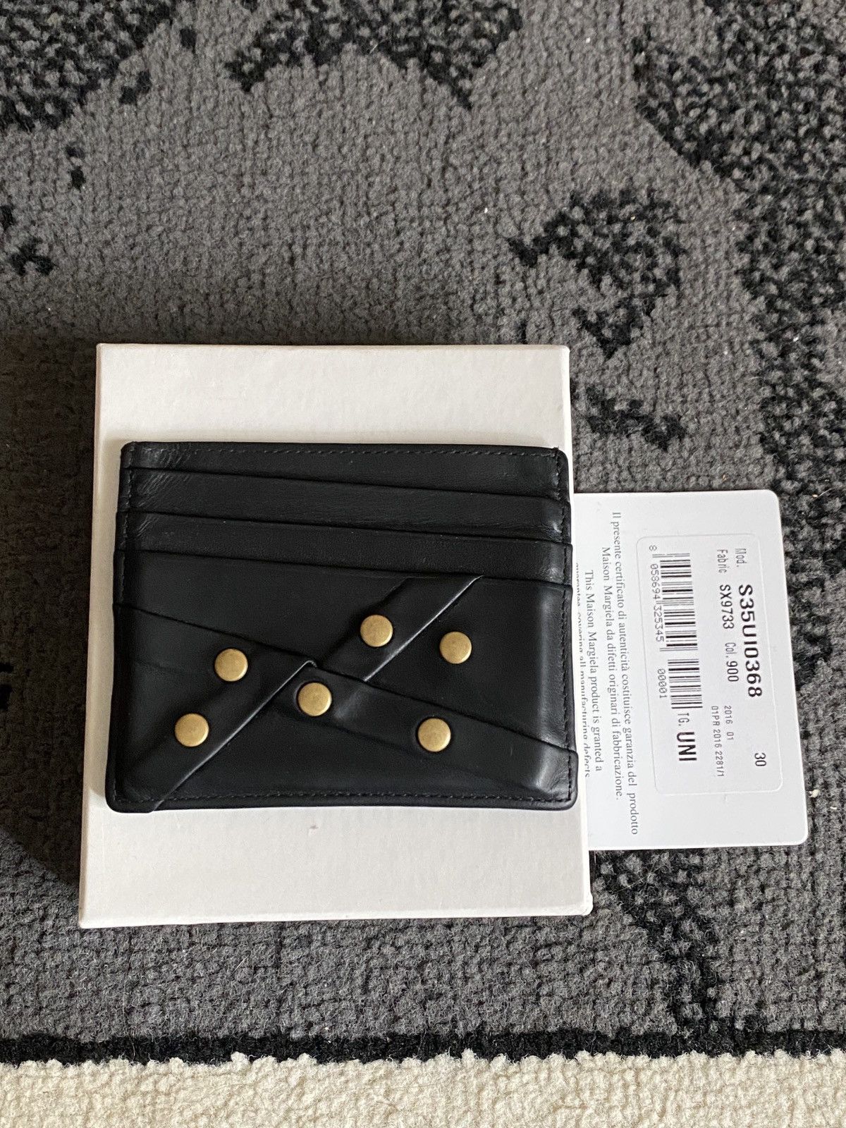 Pre-owned Maison Margiela Black Leather Card Holder  Studs