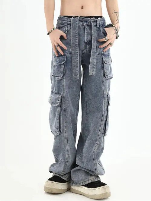 image of Vintage Distressed Cargo Jeans in Blue, Men's (Size 26)