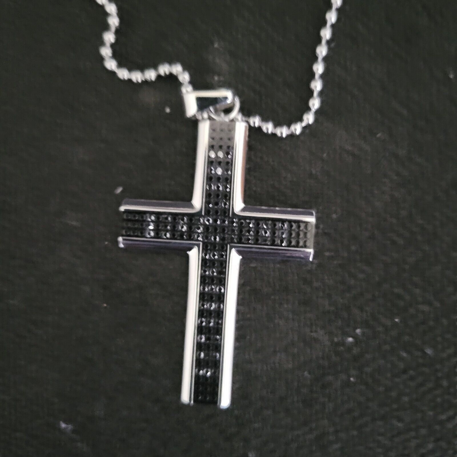 Macys Mens Diamond Cross Pendant Necklace. Black 24 inch Size ONE SIZE - 6 Thumbnail