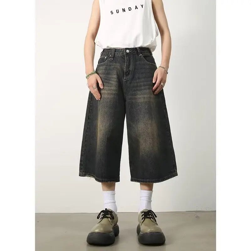 Japanese Brand Retro loose wide leg straight leg denim shorts Size US 32 / EU 48 - 2 Thumbnail