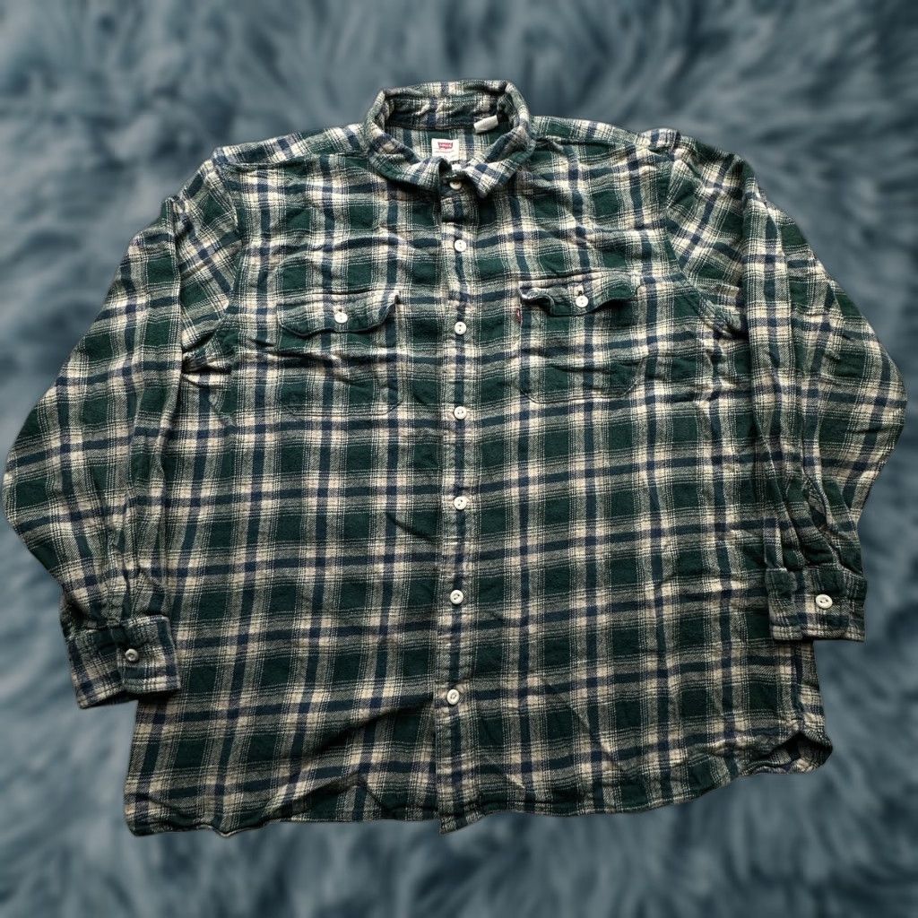 Levi's VINTAGE Levi's Flannel Green Plaid Button Shirt Mens XL Relaxed Fit Long Sleeve Pockets Size US XL / EU 56 / 4 - 1 Thumbnail