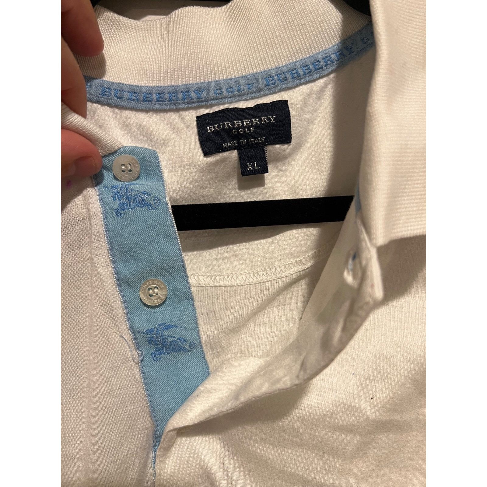 Burberry Burberry Golf Polo Shirt Mens XL White Blue Striped Short Sl Size US XL / EU 56 / 4 - 2 Thumbnail