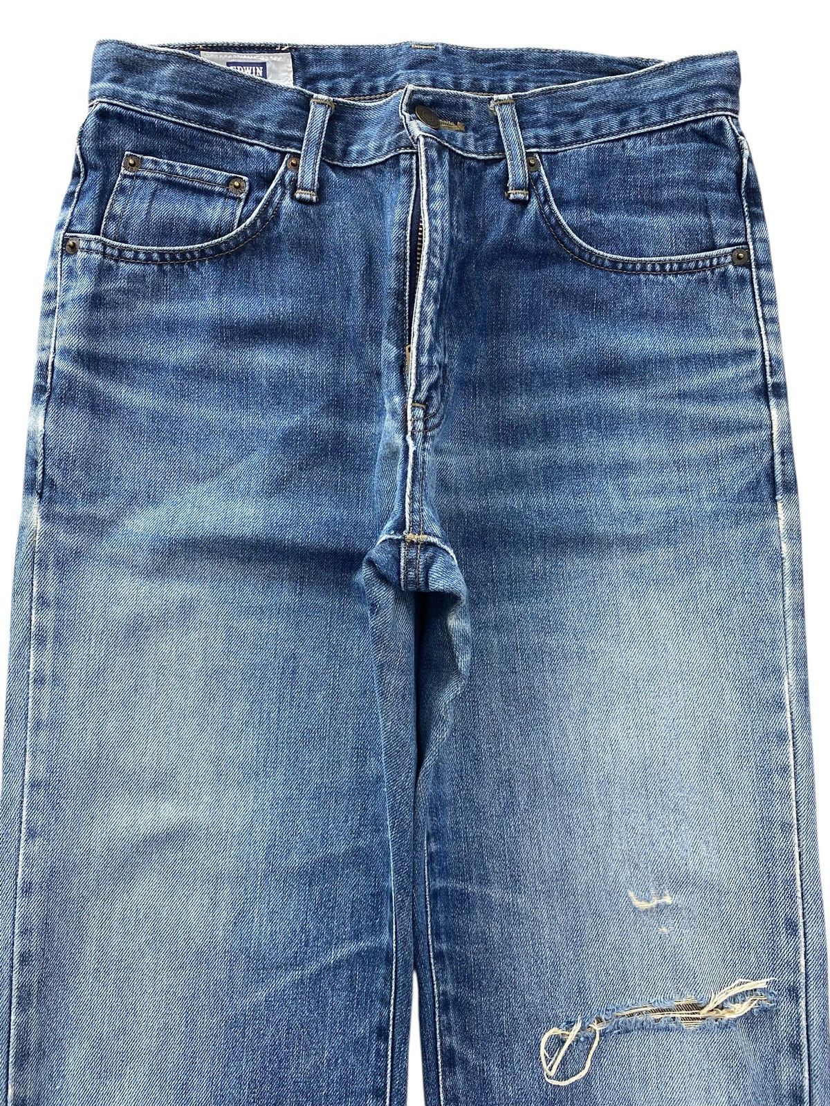 Edwin Edwin Faded Blue Wash Ripped Style Straight Leg Jeans Size US 30 / EU 46 - 2 Thumbnail