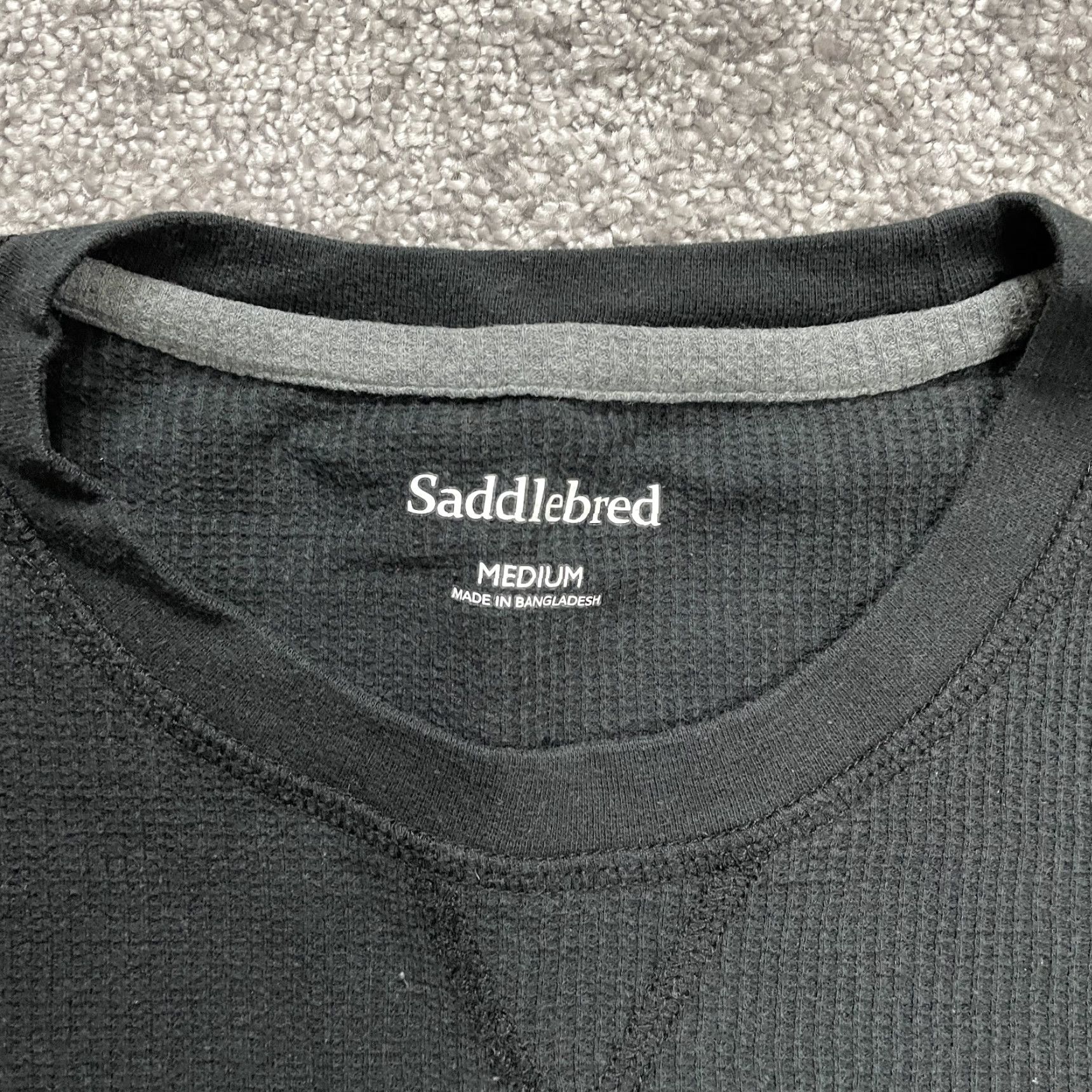Vintage Saddlebred Mens Shirt Long Sleeve Black Crew Neck Solid Tee Waffle Cotton Polyester Size US M / EU 48-50 / 2 - 3 Thumbnail