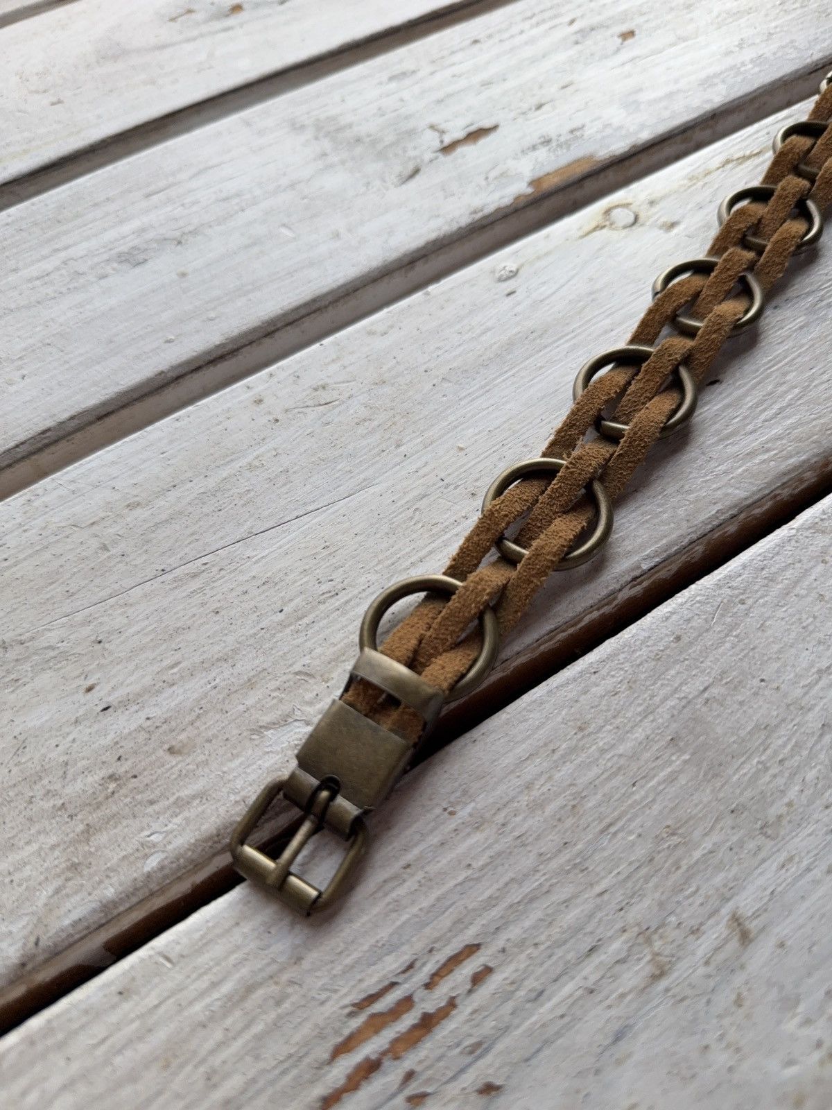 Japanese Brand VNTG Y2K Western Suede Chain Belt Boho 70s Style Brass Rings Size ONE SIZE - 4 Thumbnail