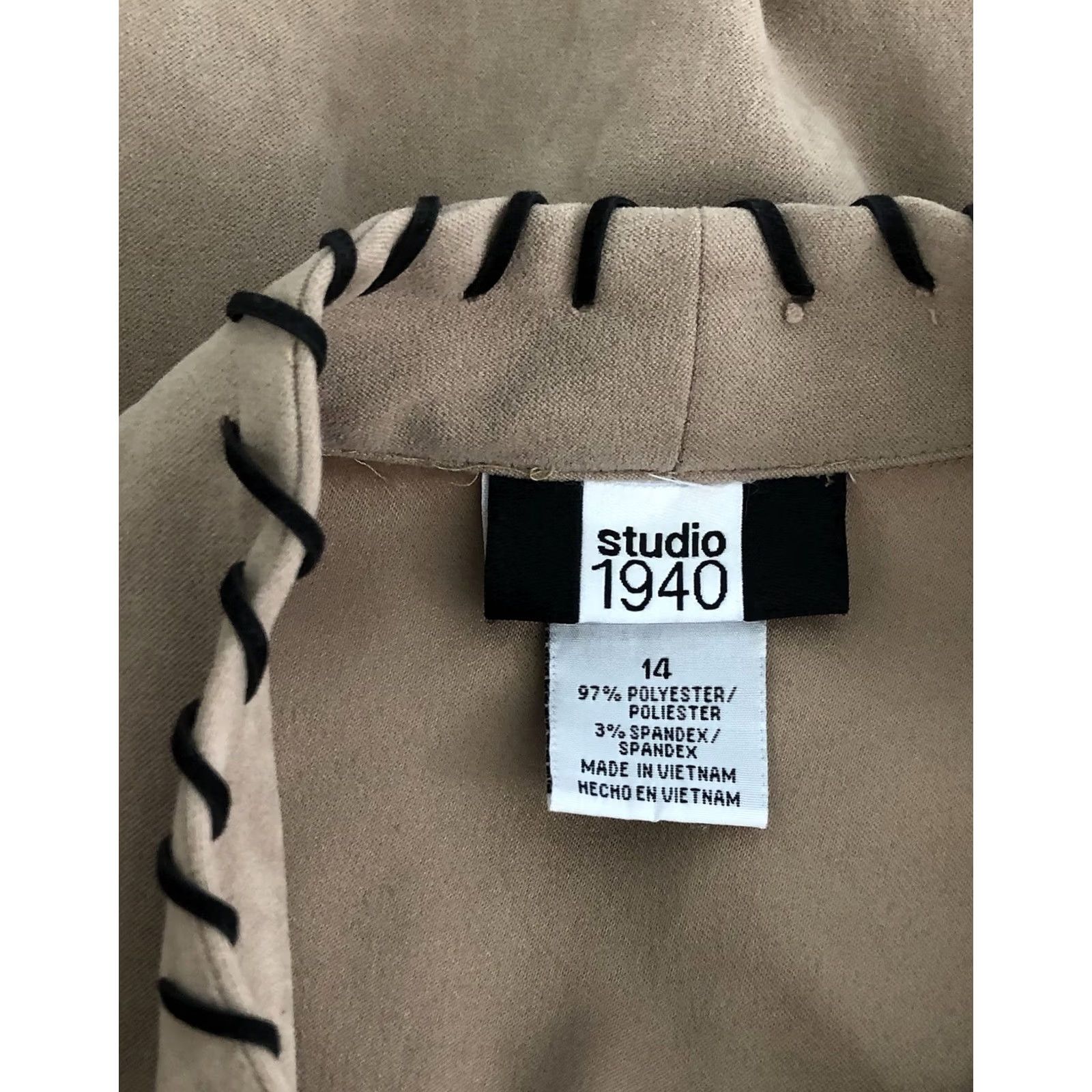 Vintage VINTAGE Studio 1940 Blazer Jacket 14 Brown Microsuede Whipstitch Trim 3Button Western Boho Casual Women Size XL / US 12-14 / IT 48-50 - 4 Thumbnail