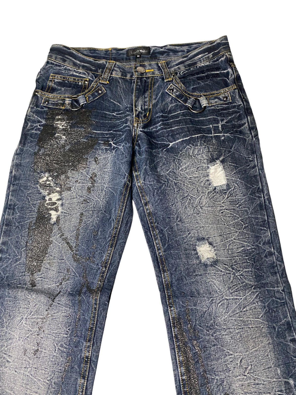 If Six Was Nine Lowbox Buckle Glitter Flared Seawash Jeans Size US 30 / EU 46 - 9 Thumbnail