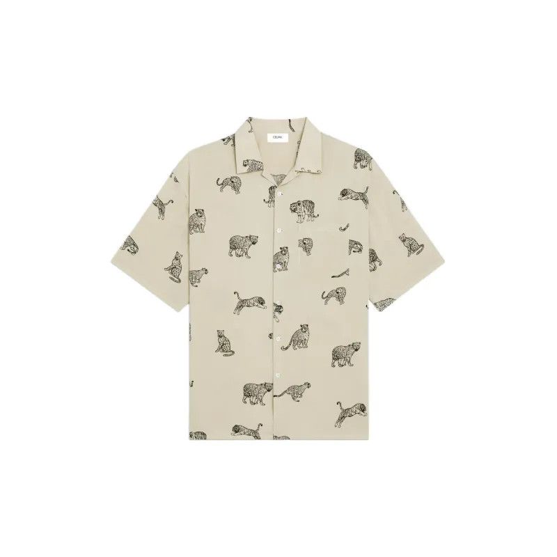 Celine o1w1db11124 Hawaiian Viscose Shirt in Beige Size US M / EU 48-50 / 2 - 1 Thumbnail