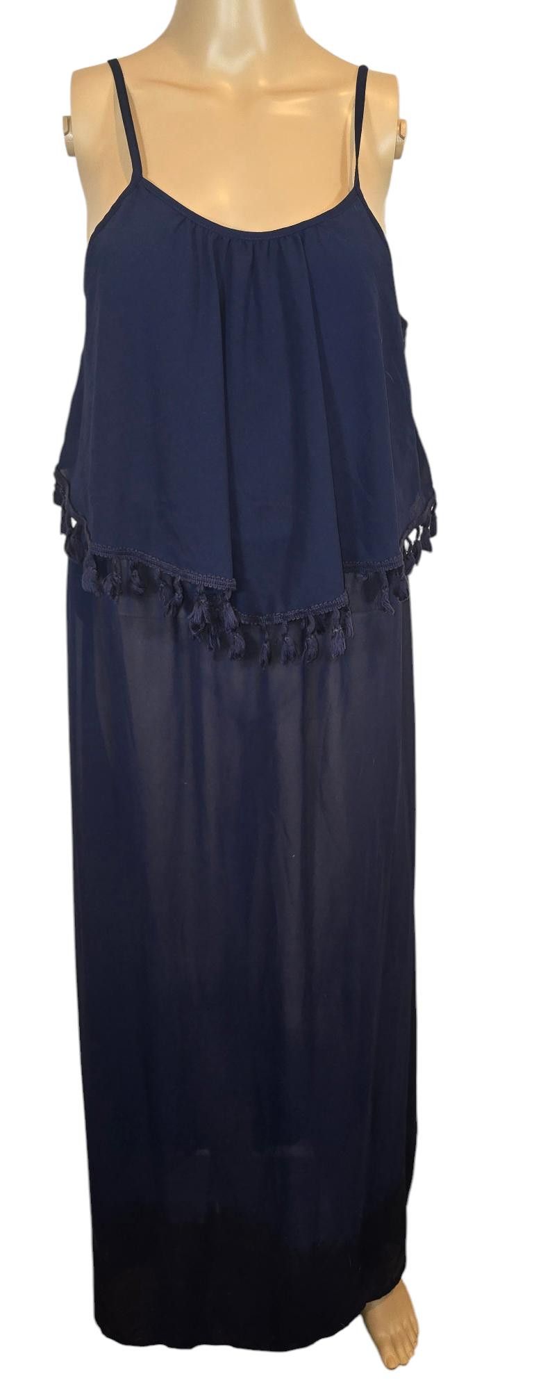 Designer Xhilaration Navy Maxi Dress - Size L Size L / US 10 / IT 46 - 1 Thumbnail