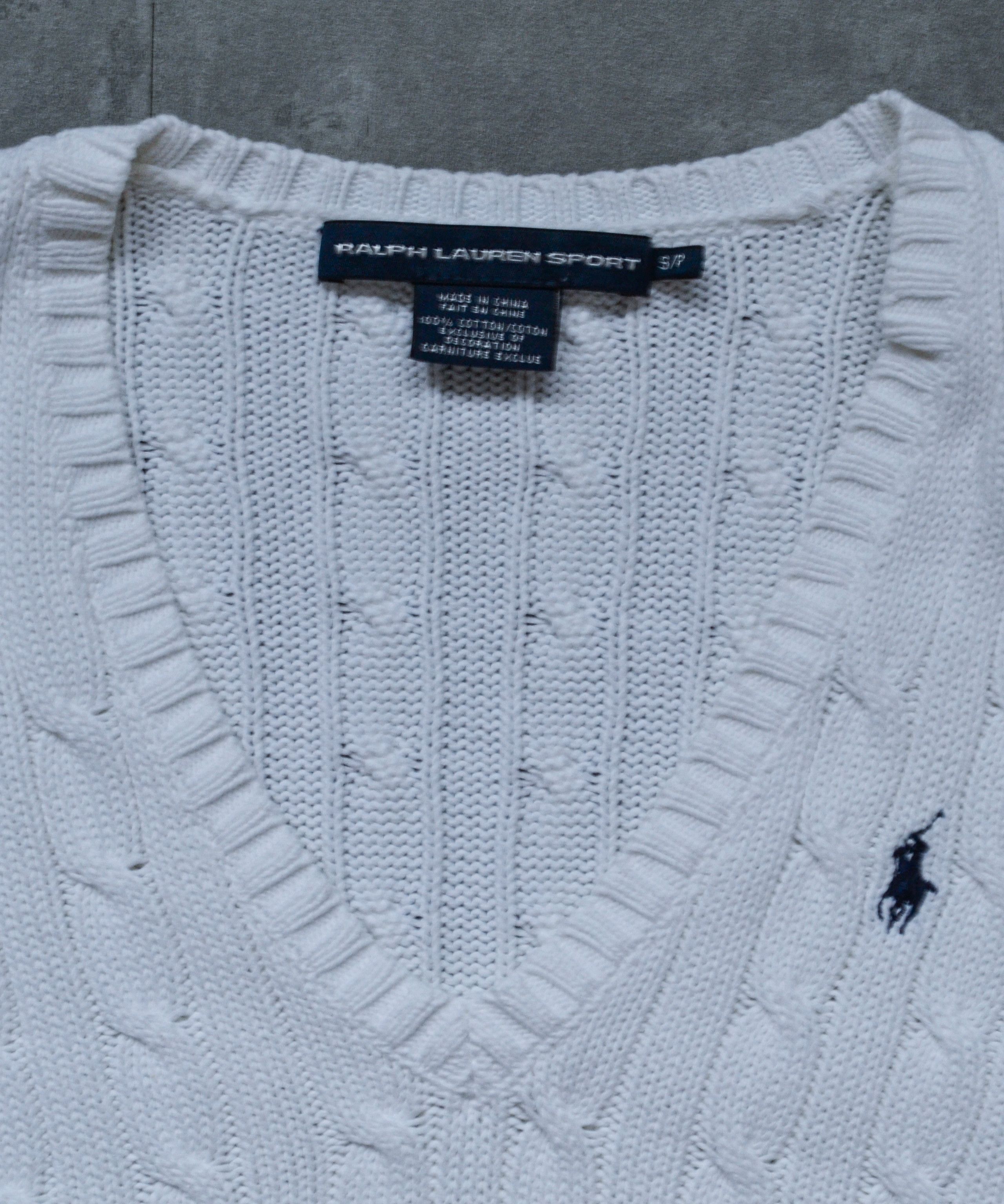Polo Ralph Lauren RALPH LAUREN Sweater Cable Knit White Cotton V Neck S Size S / US 4 / IT 40 - 3 Thumbnail