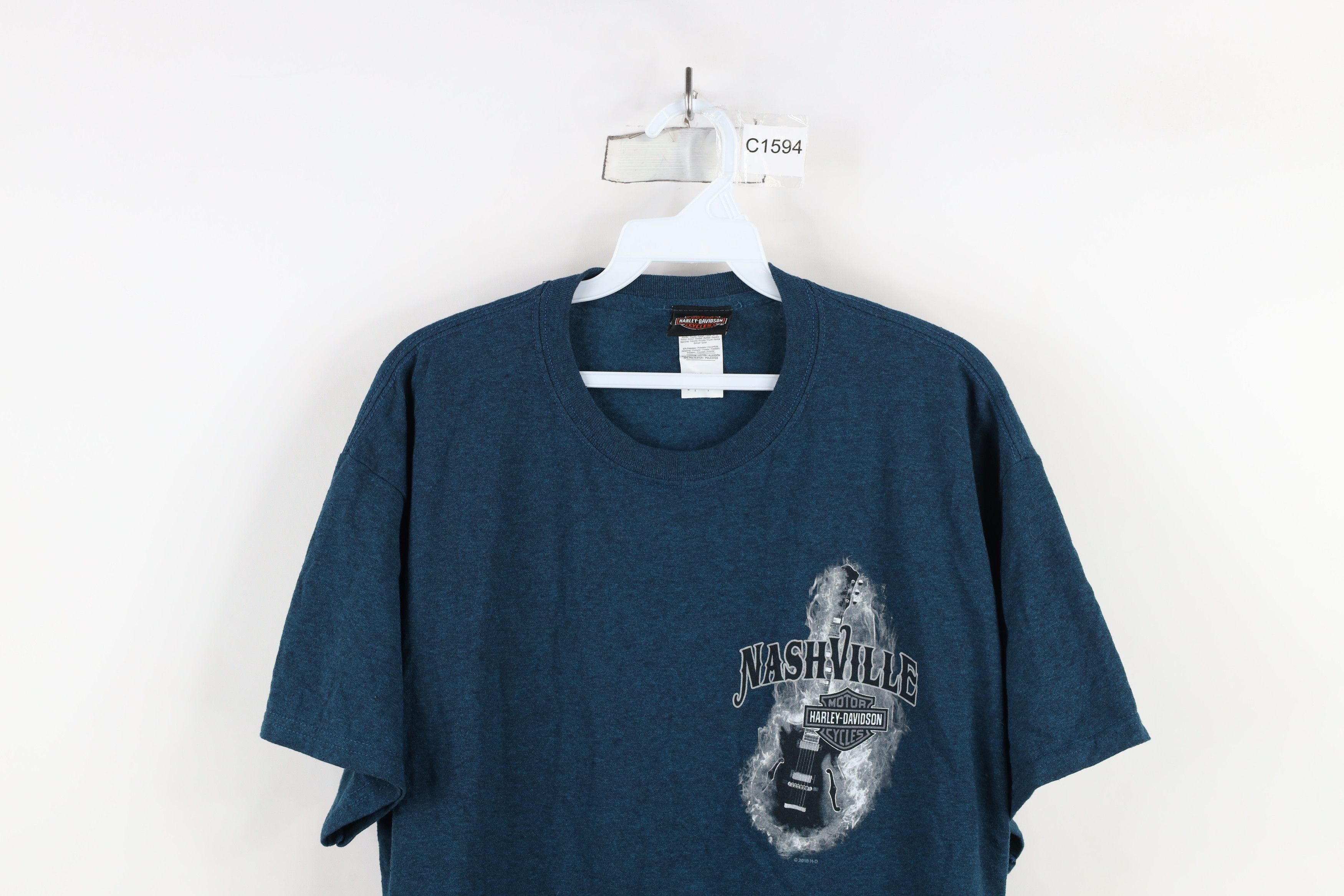 Harley Davidson × Vintage Vintage Y2K Harley Davidson Guitar Fire Flames T-Shirt Blue Size US L / EU 52-54 / 3 - 2 Thumbnail