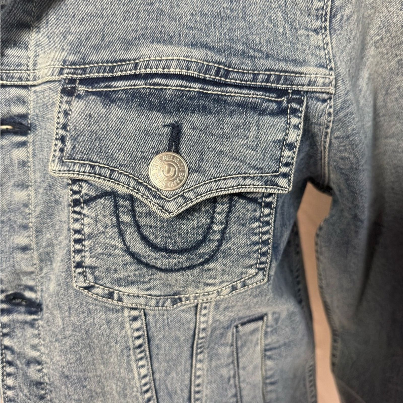 True Religion True Religion Light Blue Jean Jacket Size XL / US 12-14 / IT 48-50 - 2 Thumbnail