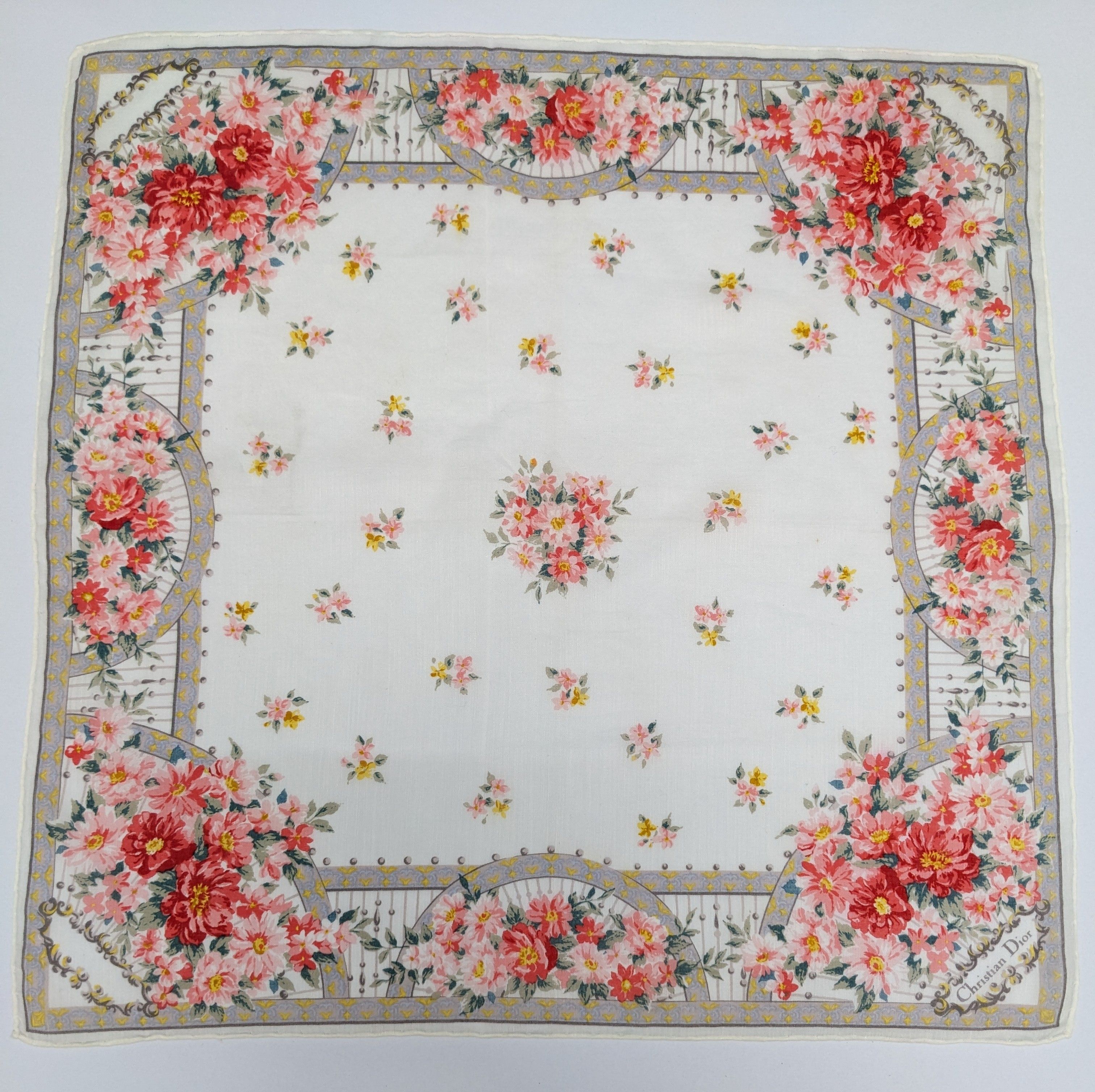 Christian Dior Monsieur Christian Dior Handkerchief Floral Bouquet Trellis Size ONE SIZE - 3 Thumbnail