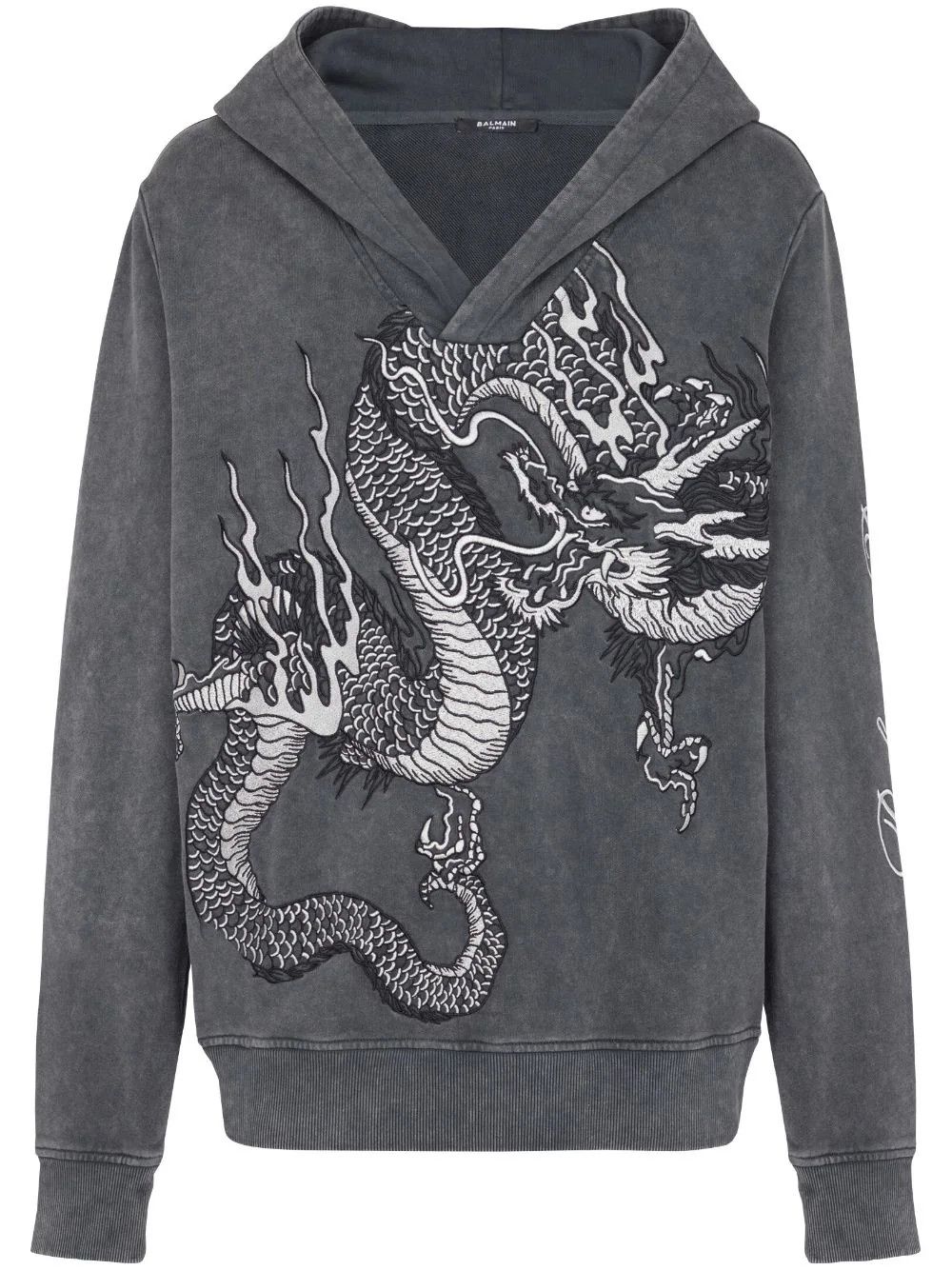 Balmain o1s1wg110125 Dragon Vintage Emb Hoodie in Dark Grey Size US L / EU 52-54 / 3 - 1 Thumbnail