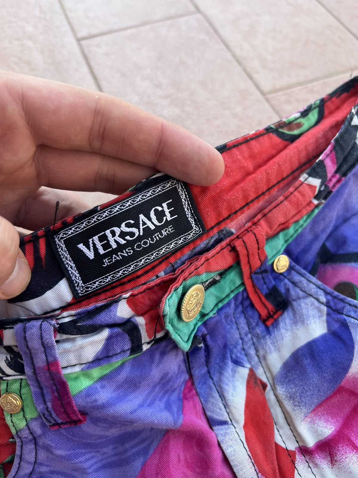 Versace × Vintage Versace Pants Trousers Blue Flower Floral Print 90s Cotton Size 34" / US 12 / IT 48 - 10 Thumbnail