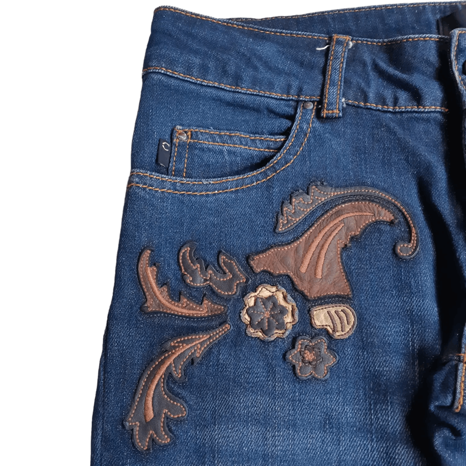 Roberto Cavalli Roberto Cavalli Just Cavalli Leather Patch Jeans Pants Size 28" / US 6 / IT 42 - 3 Thumbnail