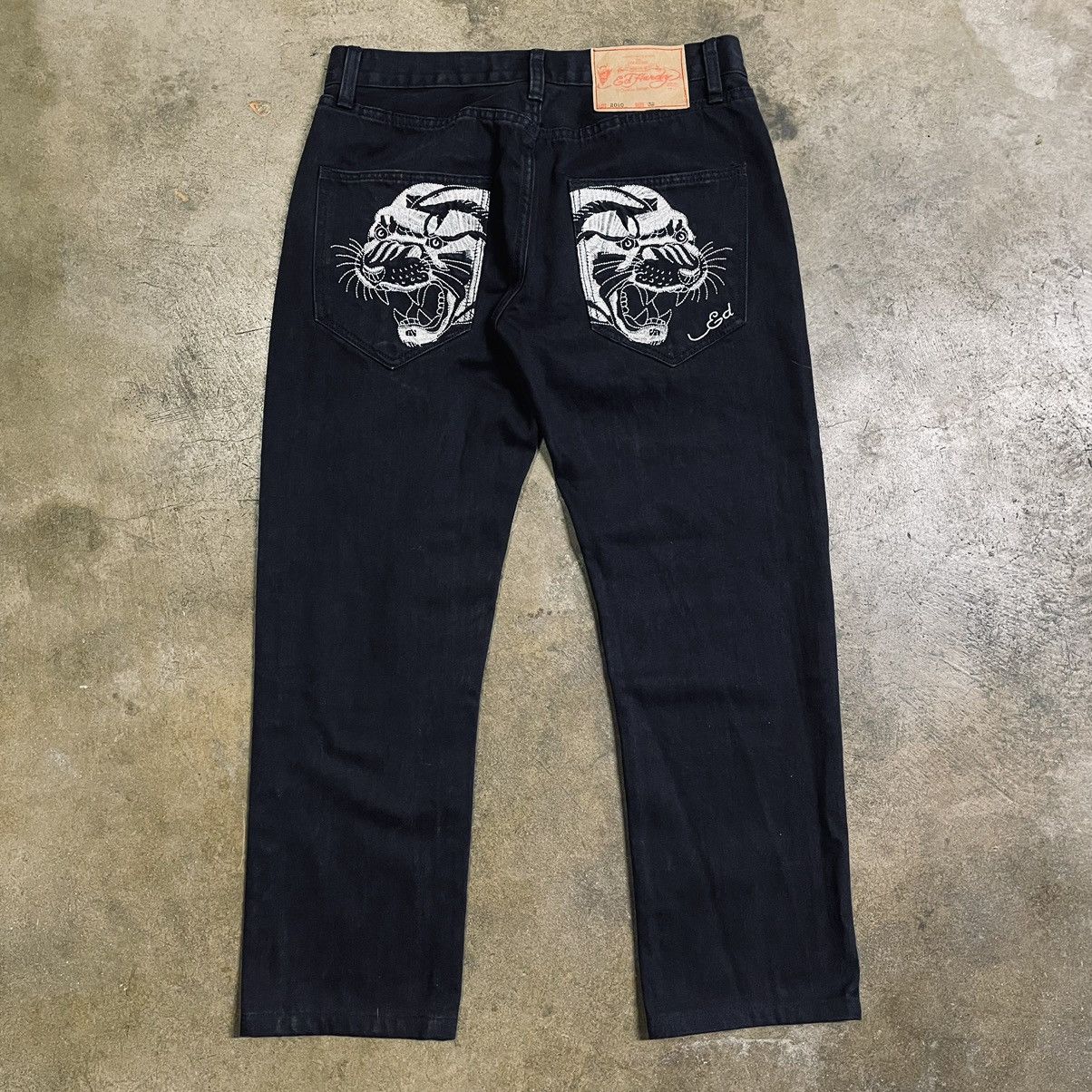 image of Y2K Ed Hardy Tiger Black Denim Jeans, Men's (Size 32)
