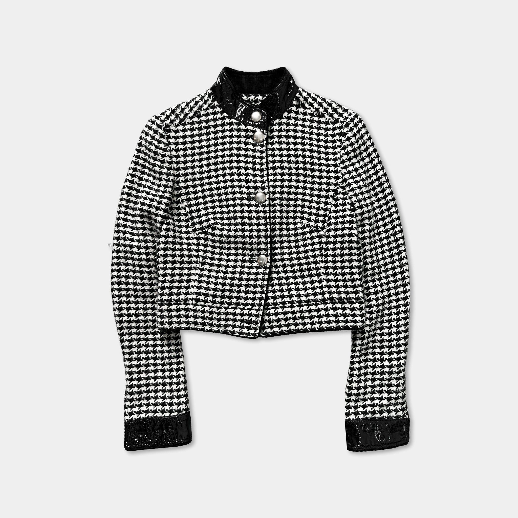 Dolce & Gabbana Checkered Wool And Leather Jacket Black Whit