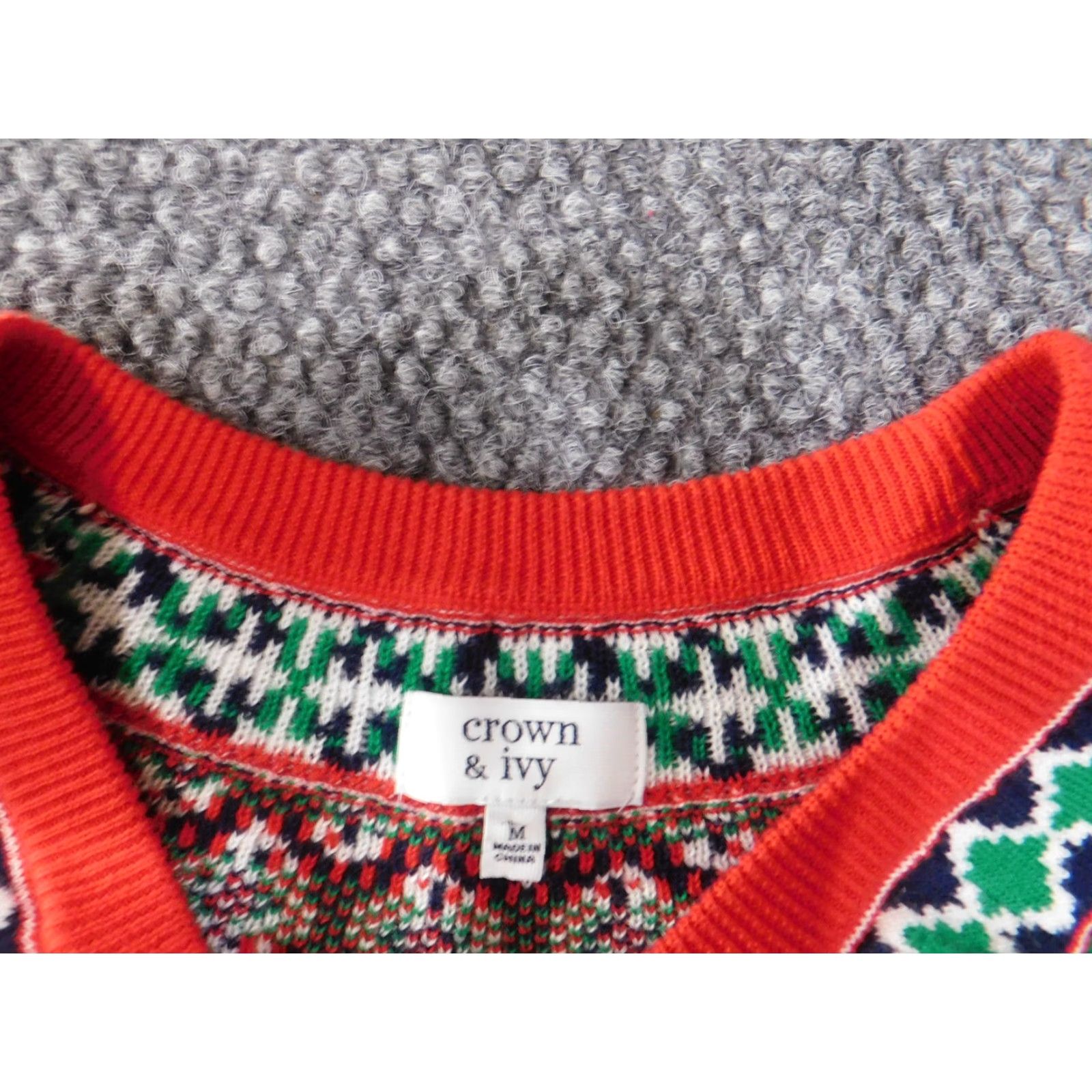 Vintage Crown & Ivy Sweater Pullover Medium Red Christmas Geometric Knit Crew Neck Dolman Sleeve Cotton Womens Regular Stretch Size M / US 6-8 / IT 42-44 - 6 Thumbnail